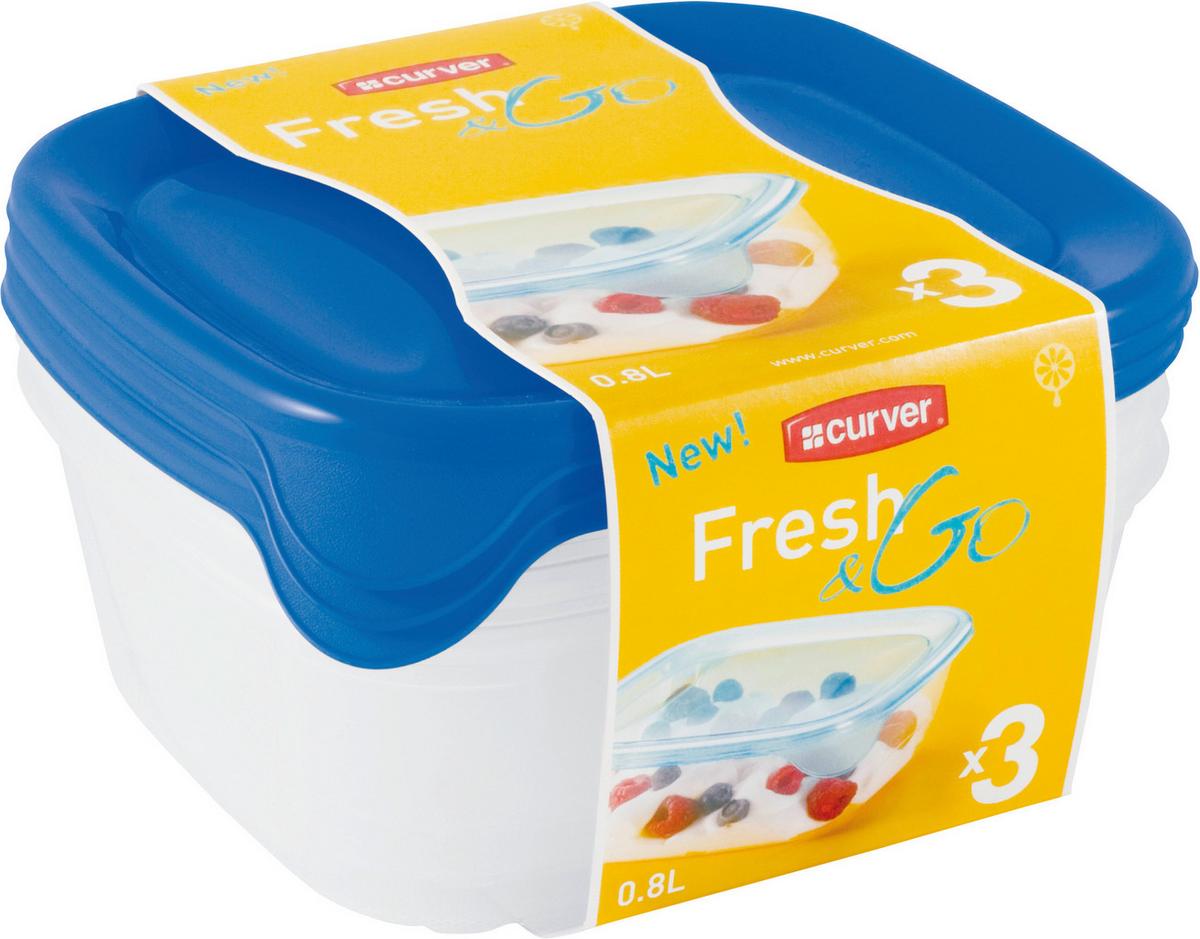 Ételtároló Készlet Fresh&go - kék/átlátszó, műanyag (15.5/11/15.5cm)