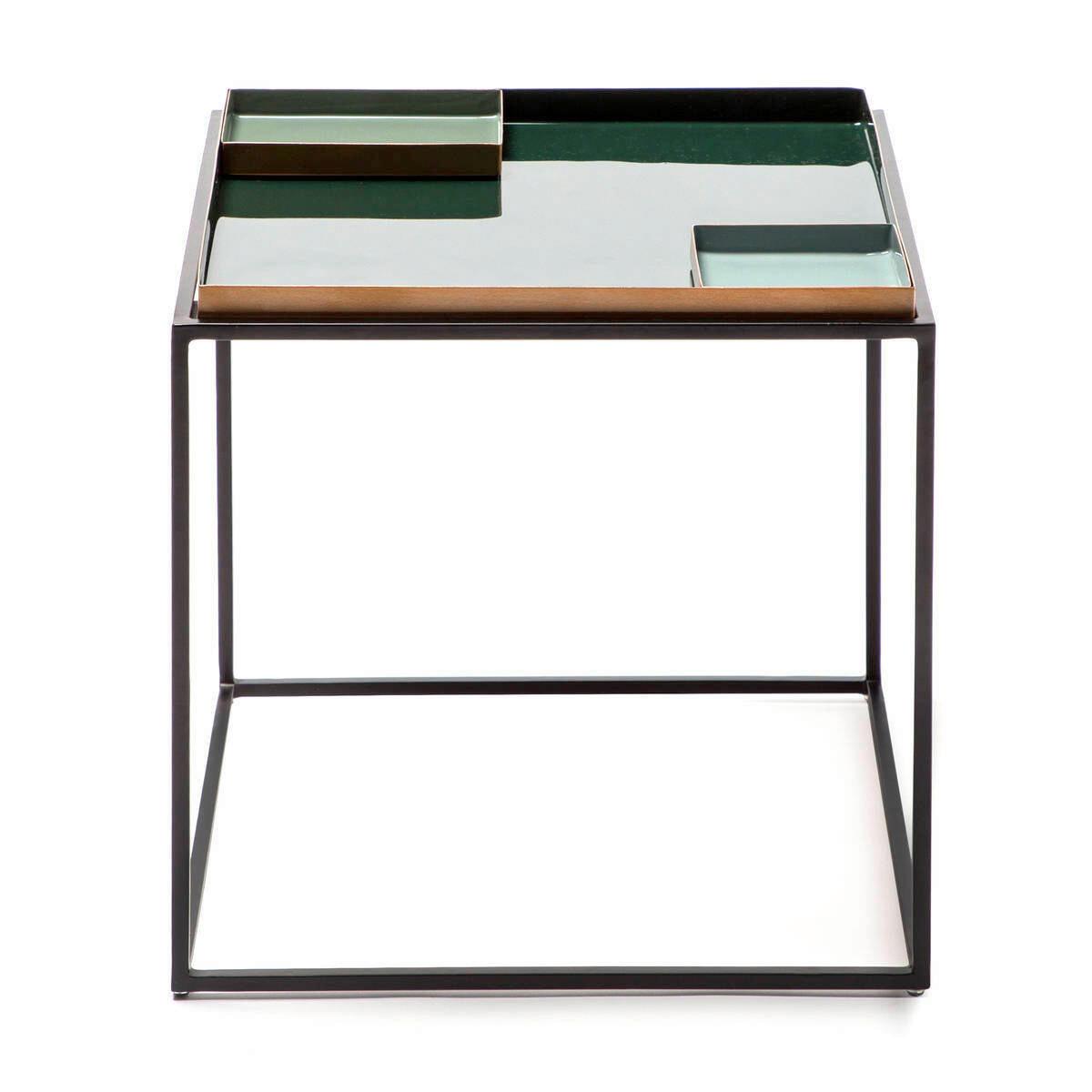 Beistelltisch Eisen Famosa Dunkel-/hellgrün - Dunkelgrün/Schwarz, Basics, Metall (40/40/40cm) - Kayoom