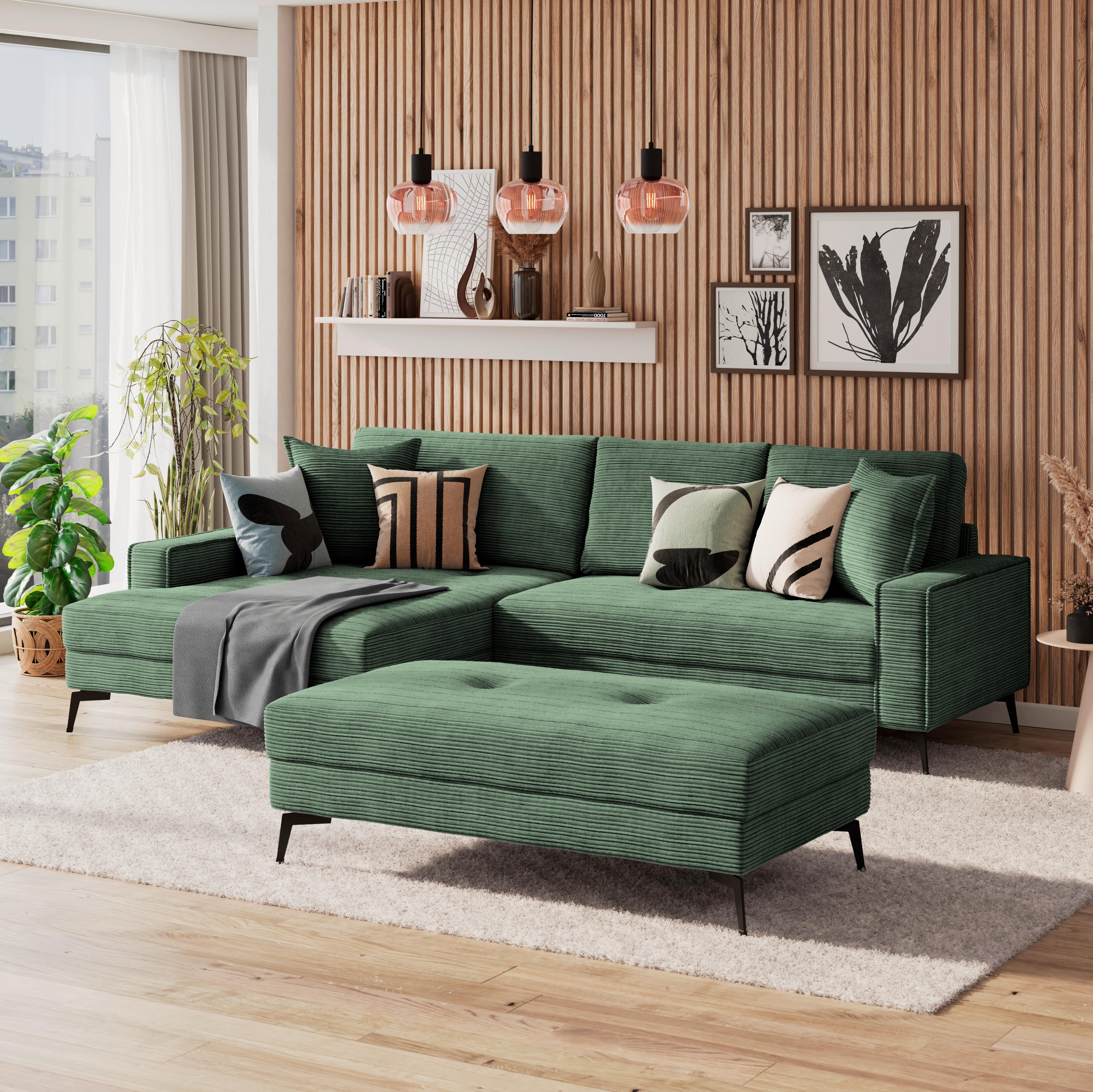 Ecksofa Zero Grün 173x286 cm - Schwarz/Grün, Trend, Textil (173/286cm)