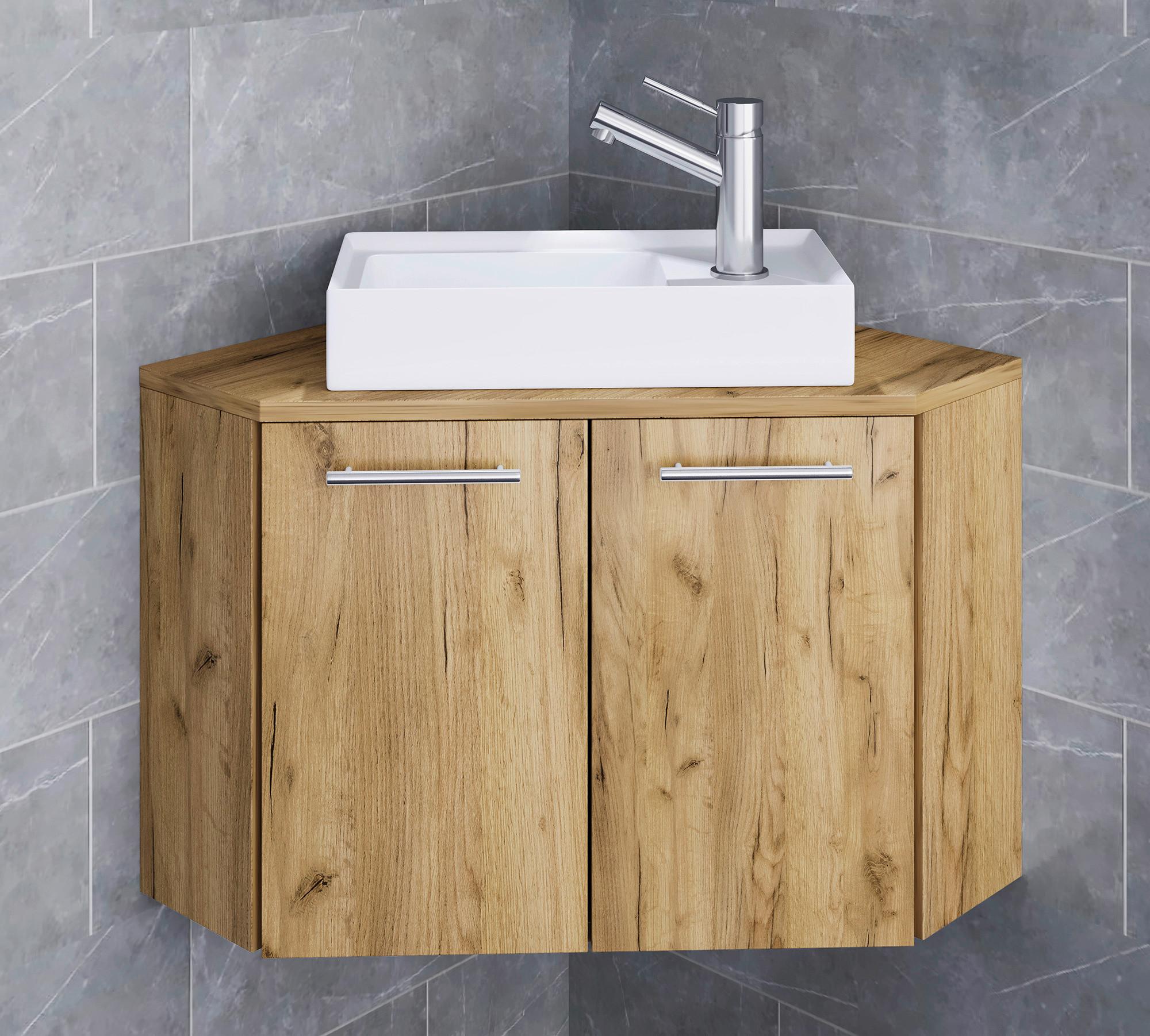 Waschbecken mit Unterschrank Vilso B: 50 cm Eiche Dekor - Honigeiche/Weiß, MODERN, Keramik/Holzwerkstoff (50cm) - MID.YOU