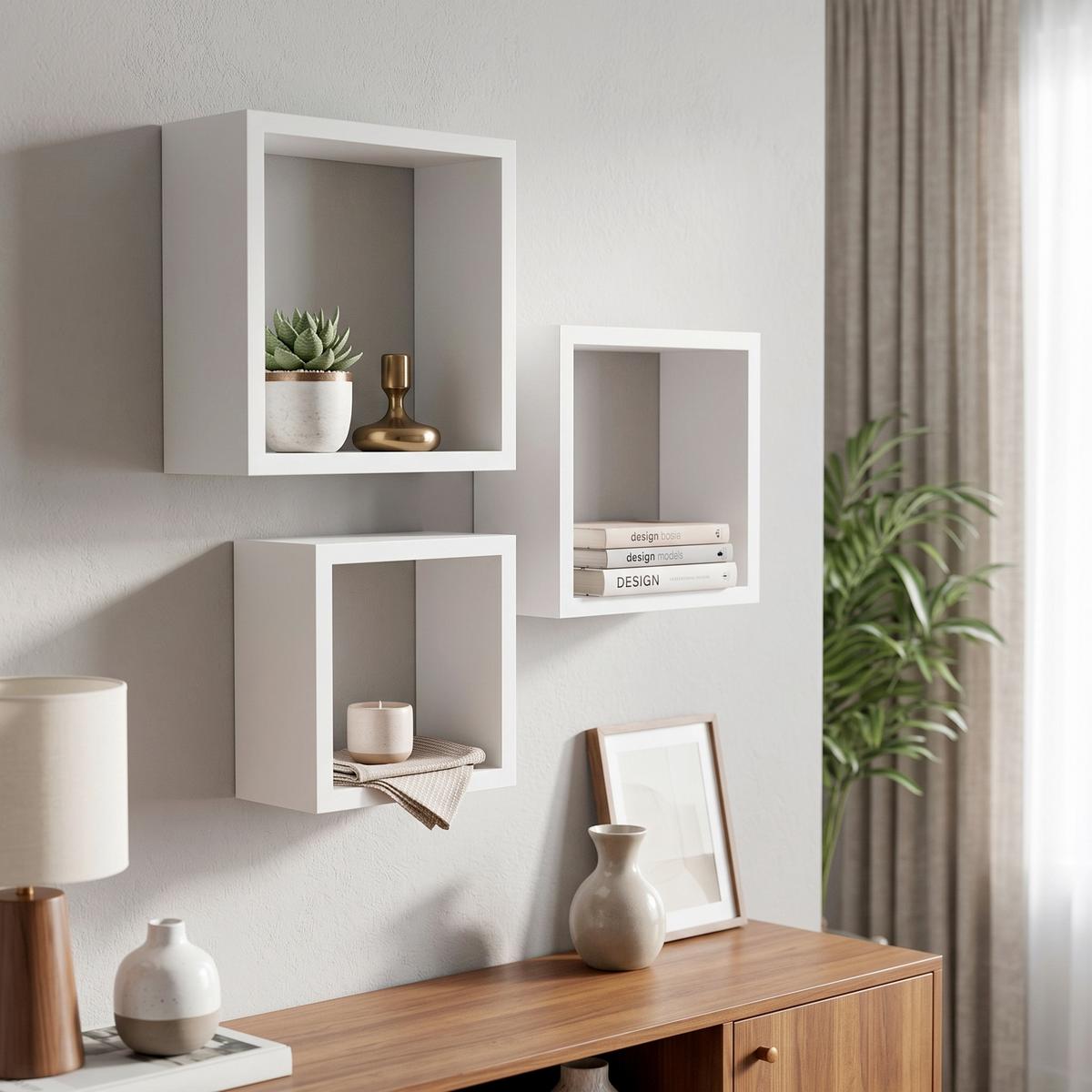 Falipolc Szett Simple *TOP ÁR* - fehér, Modern, műanyag/faalapú anyag (30-27-24/30-27-24/12cm) - Best Price
