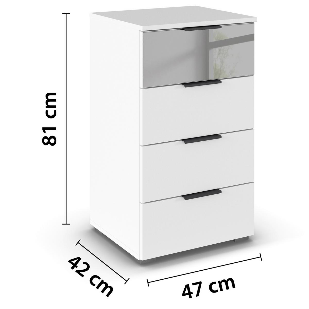 Kommode Skyla Weiß B: 47 cm - Alufarben/Weiß, MODERN, Glas/Holzwerkstoff (47/81/42cm) - Rauch Möbel