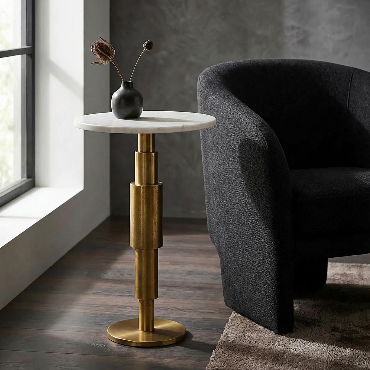BEISTELLTISCH Weiß L: 37cm - Goldfarben/Weiß, Design, Stein/Metall (37/37/59cm) - Livetastic