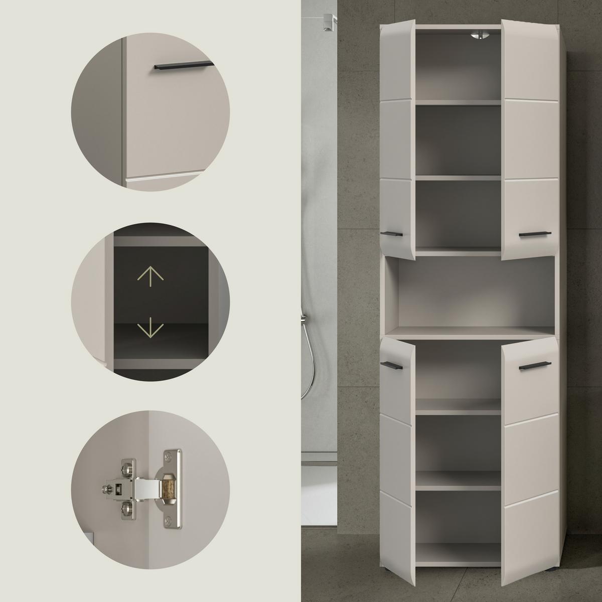 HOCHSCHRANK Ice Kaschmir B: 60cm - Kaschmir/Schwarz, Trend, Holzwerkstoff (60/185/30cm) - MID.YOU