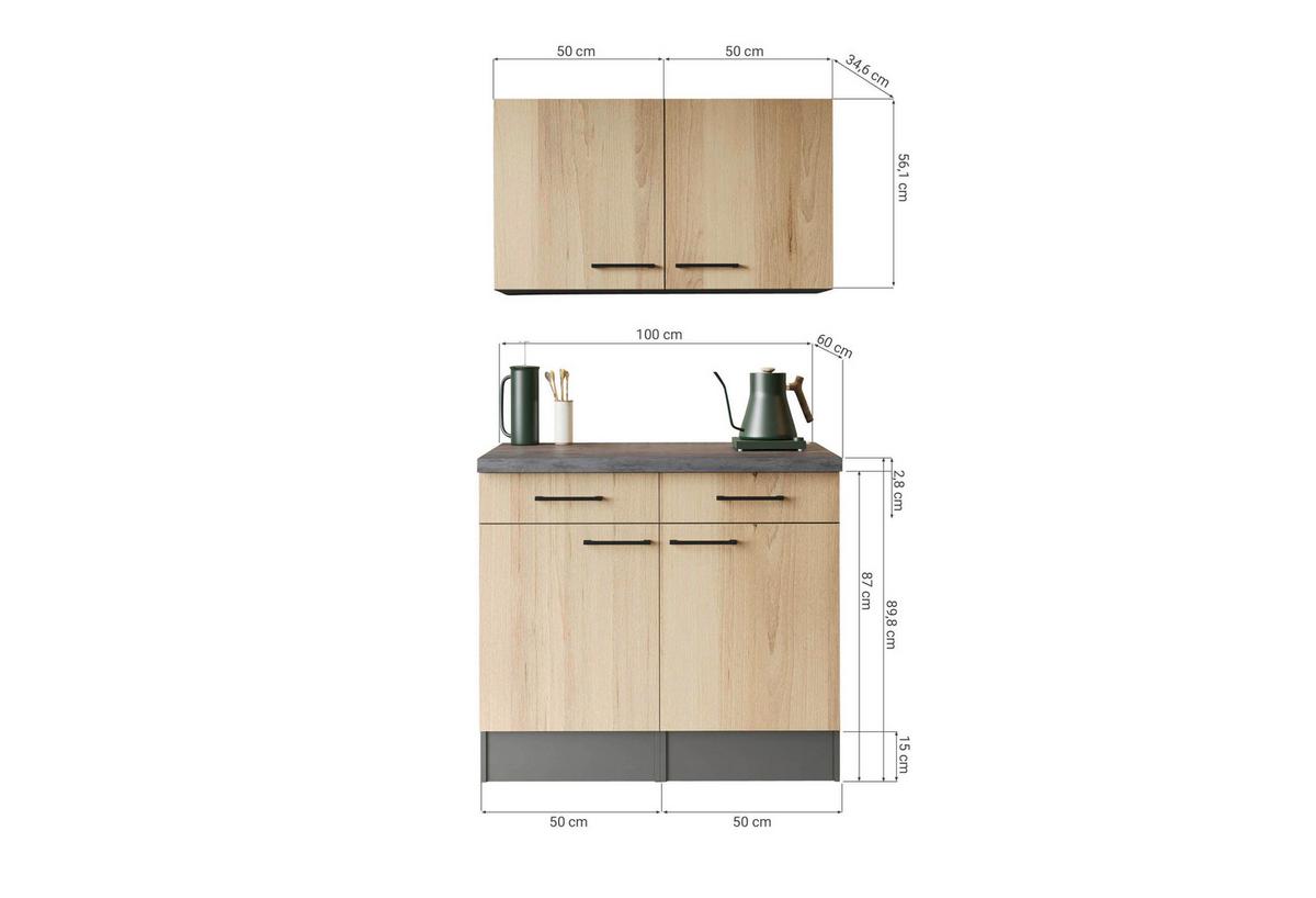 BUFFET Oliver, Grau B: 100 cm - Eiche Artisan/Grau, Trend, Holzwerkstoff (100/200/60cm) - Respekta