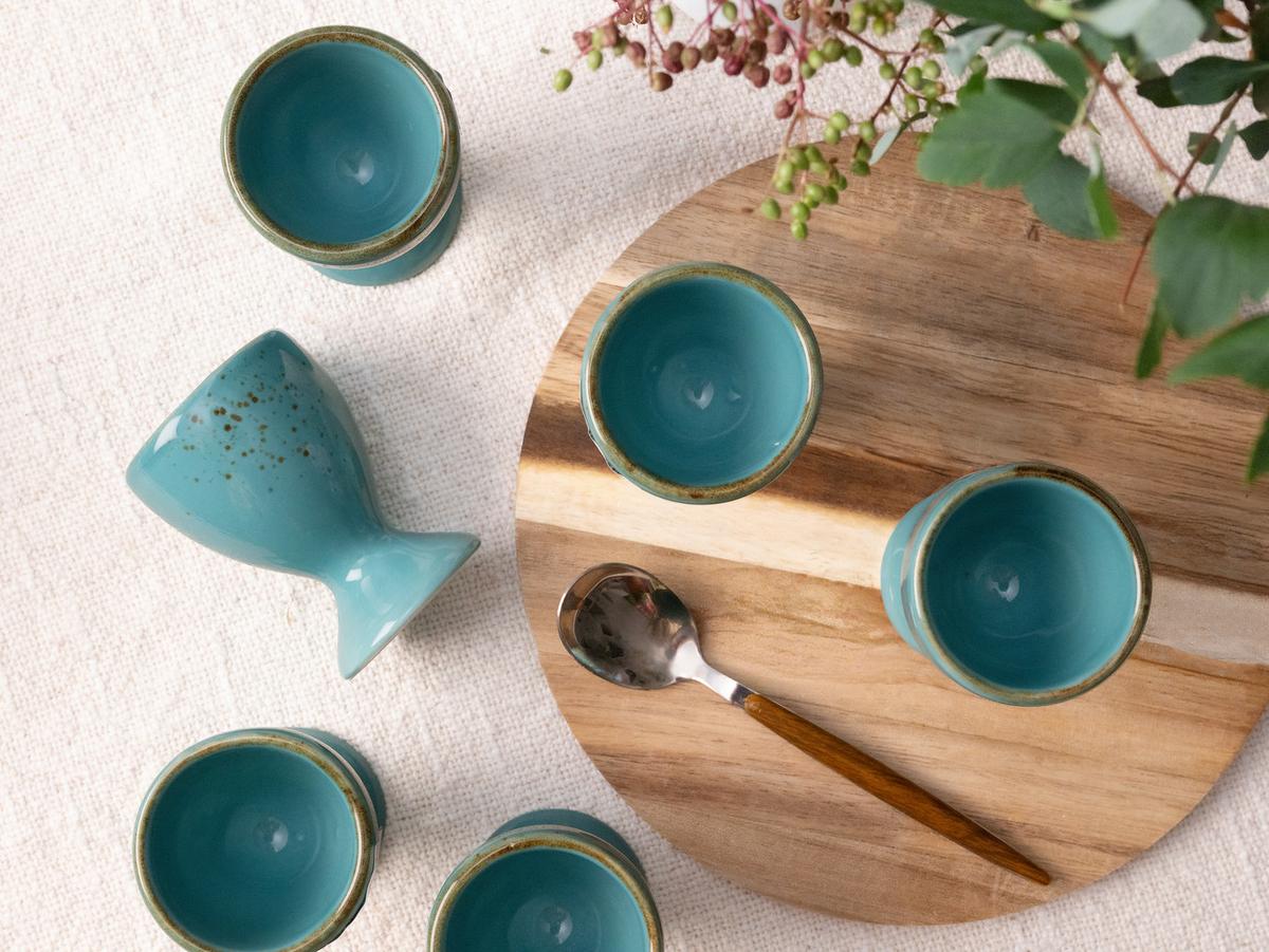 SADA KALÍŠKOV NA VAJÍČKA NATURE COLLECTION - tyrkysová, Trend, keramika (5,5cm) - Creatable