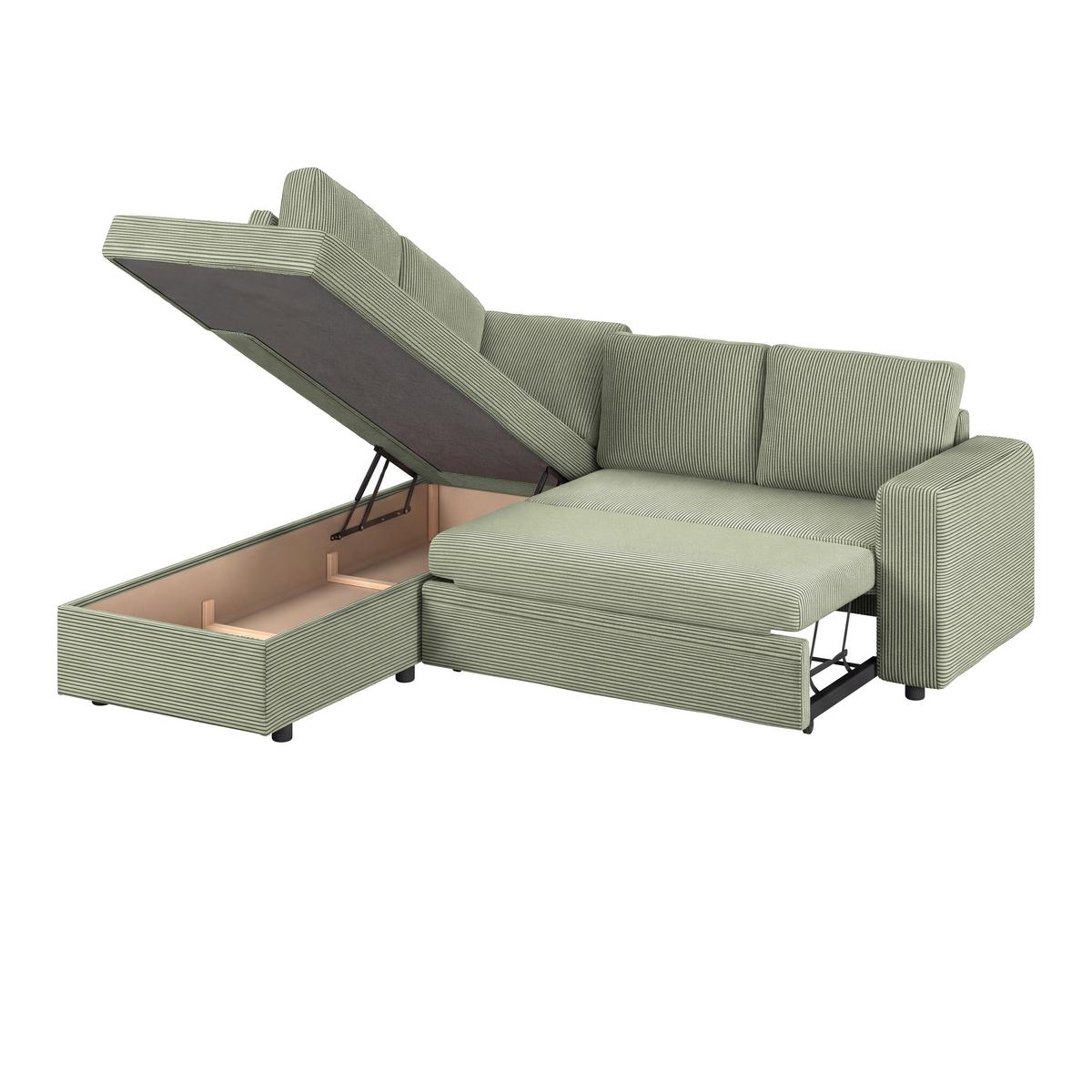Ecksofa mit Schlaffunktion Toulouse Cord kaki, 206x224cm - Khaki/Schwarz, Trend, Holz/Textil (206/224cm)