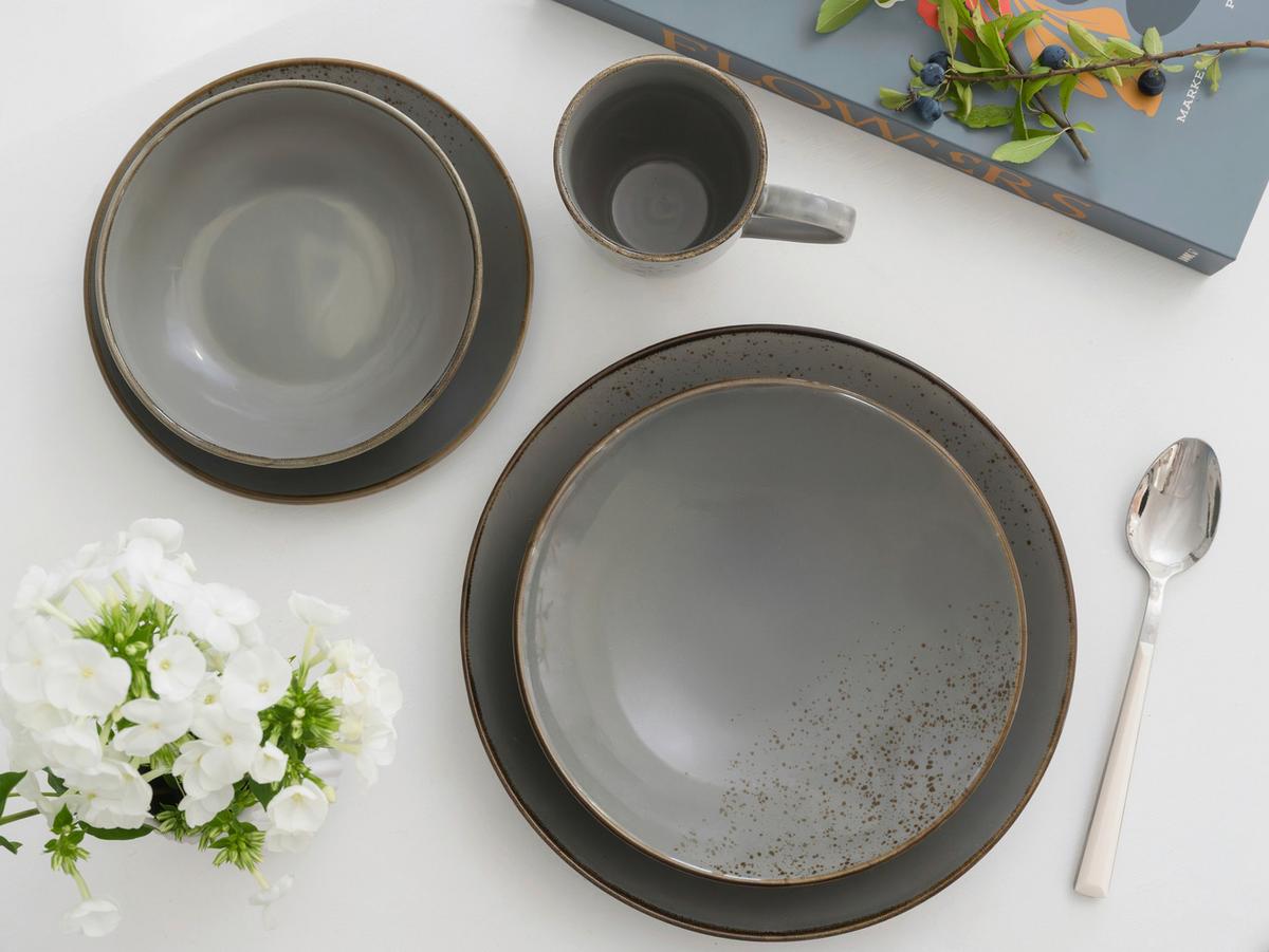 Kombiservice 20tlg. Steinzeug, grau - Grau, Basics, Keramik - Creatable