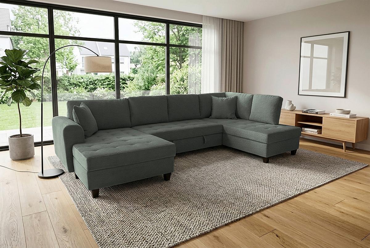 Wohnlandschaft Moritz Grün U-Form:155x324x178 Cm - Grün, Trend, Textil (155/324/178cm)