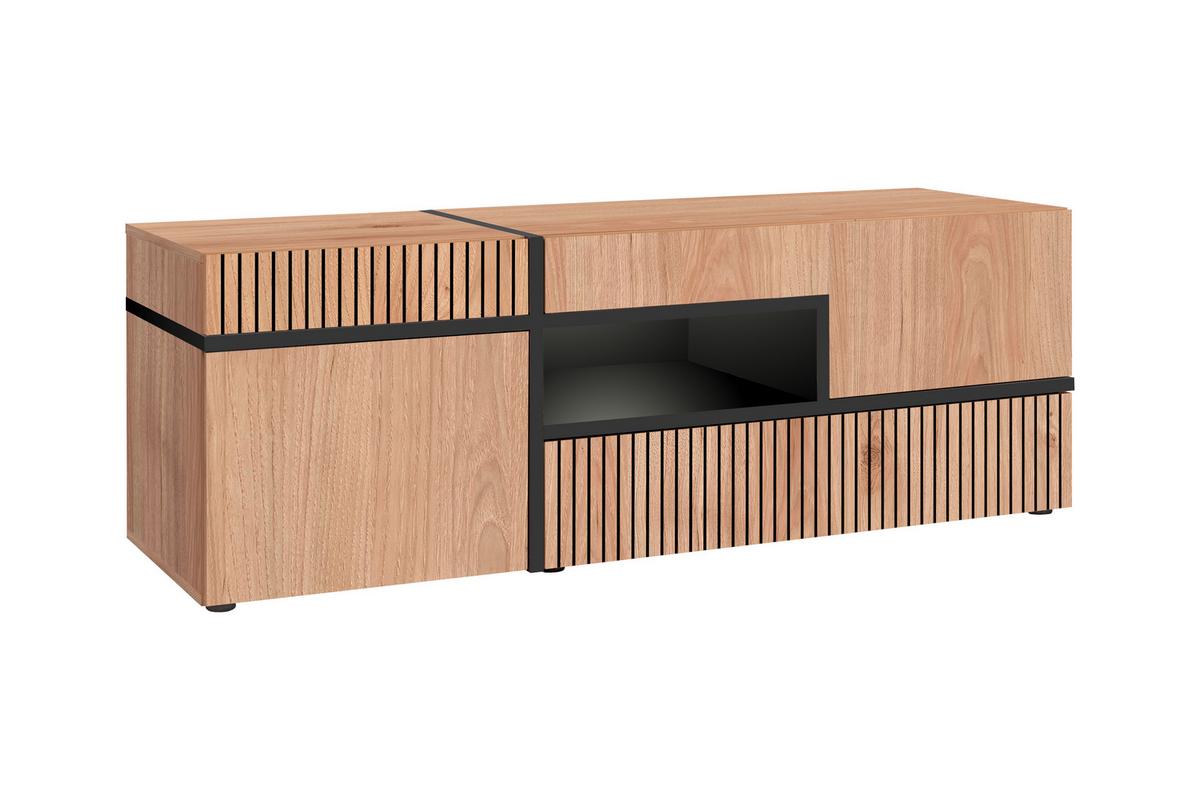 Obývací stěna černá/orechovec - ořechovec/černá, Moderní, kompozitní dřevo/plast (330/195/50cm) - Premium Living