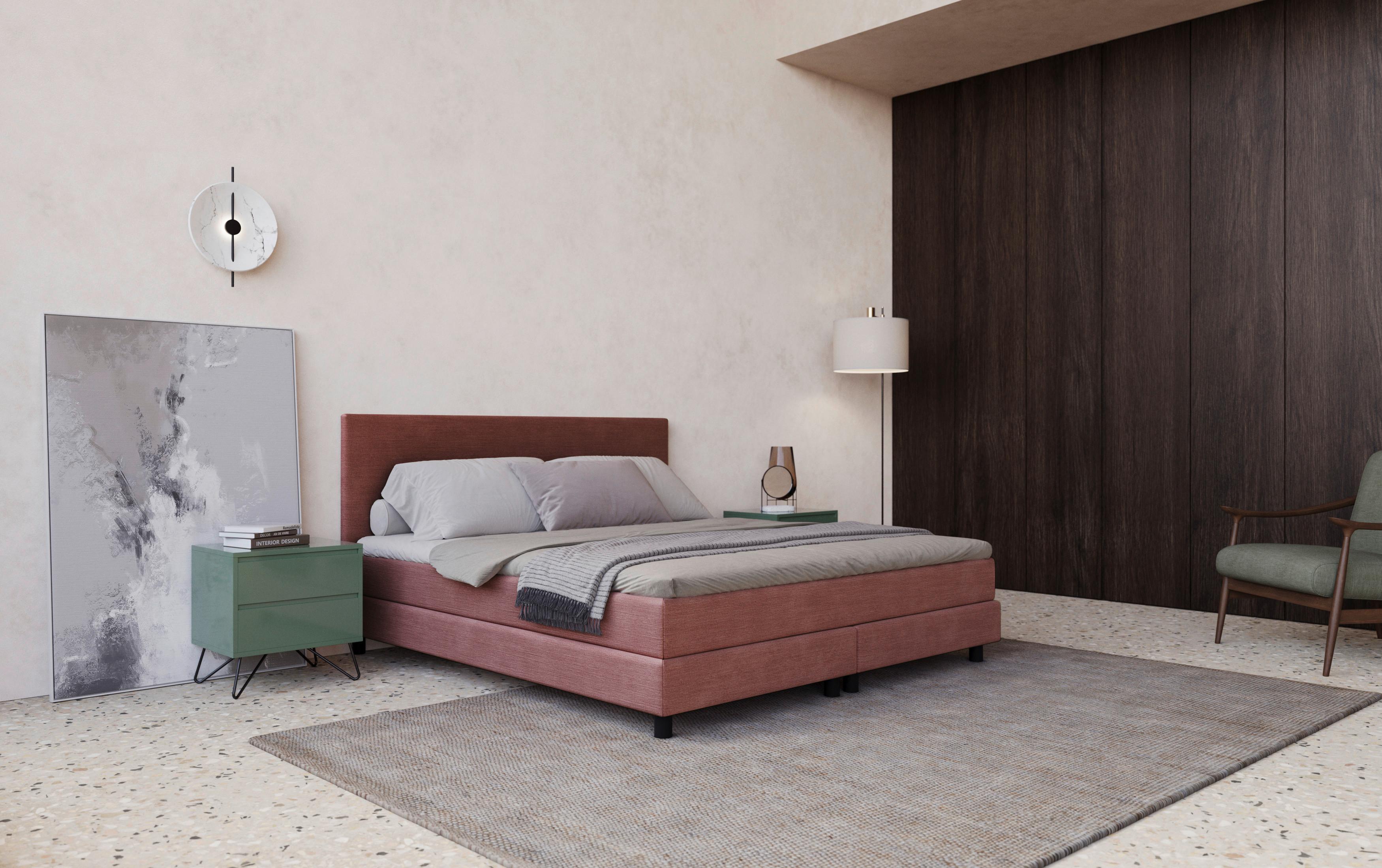 Boxbett mit Topper Andorra 160x200 cm Rosa - Schwarz/Rosa, MODERN, Holzwerkstoff/Textil (160/200cm) - MID.YOU