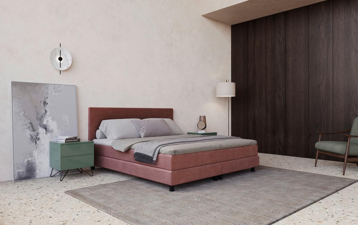 Boxbett mit Topper Andorra 160x200 cm Rosa - Schwarz/Rosa, MODERN, Holzwerkstoff/Textil (160/200cm) - MID.YOU