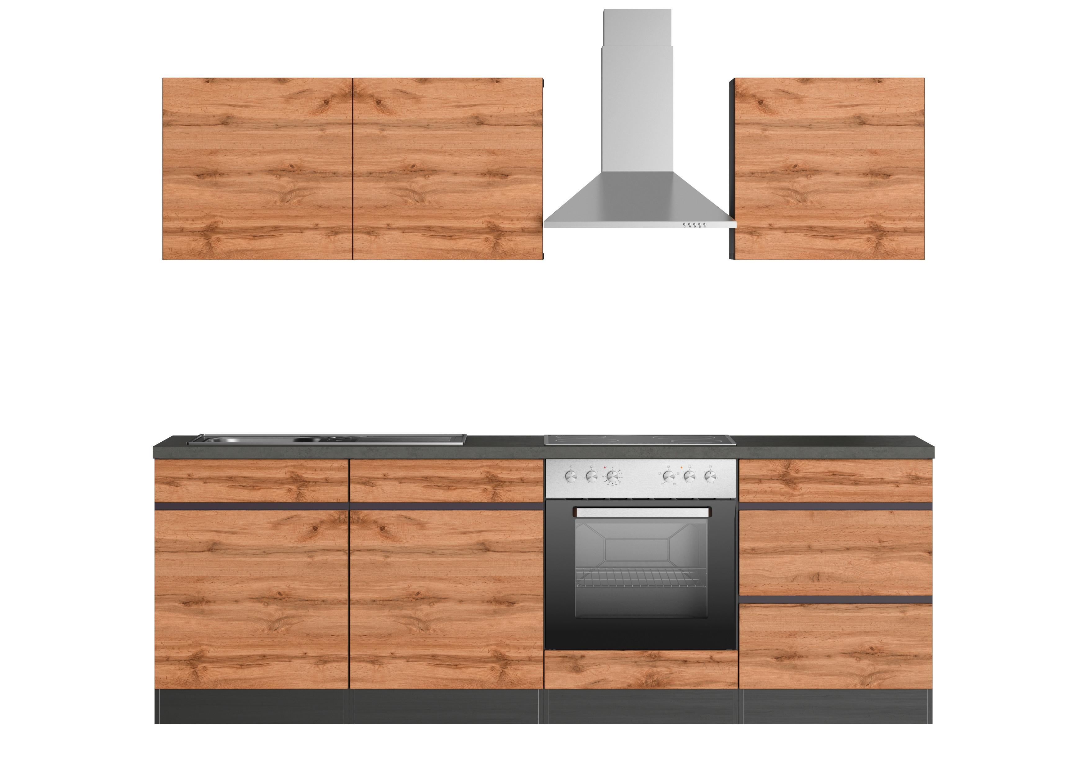Küchenzeile Turin mit Geräten B: 240 cm Graphitfarben/Eiche - Eiche Wotan/Graphitfarben, Design, Holzwerkstoff (240cm) - Held