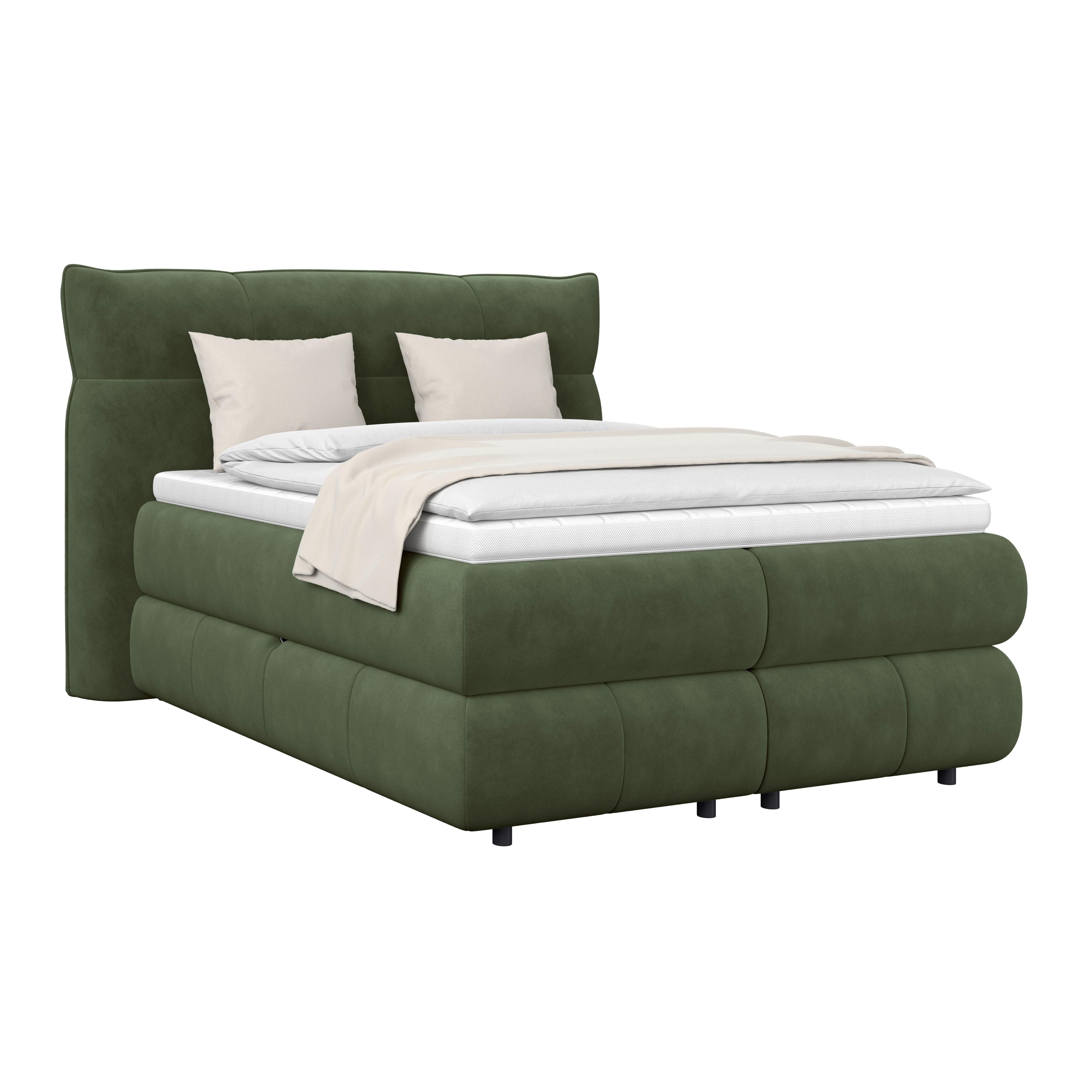 Boxspringbett Carmelo Dunkelgrün 140x200 cm H3 - Dunkelgrün/Schwarz, Trend, Textil (140/200cm)