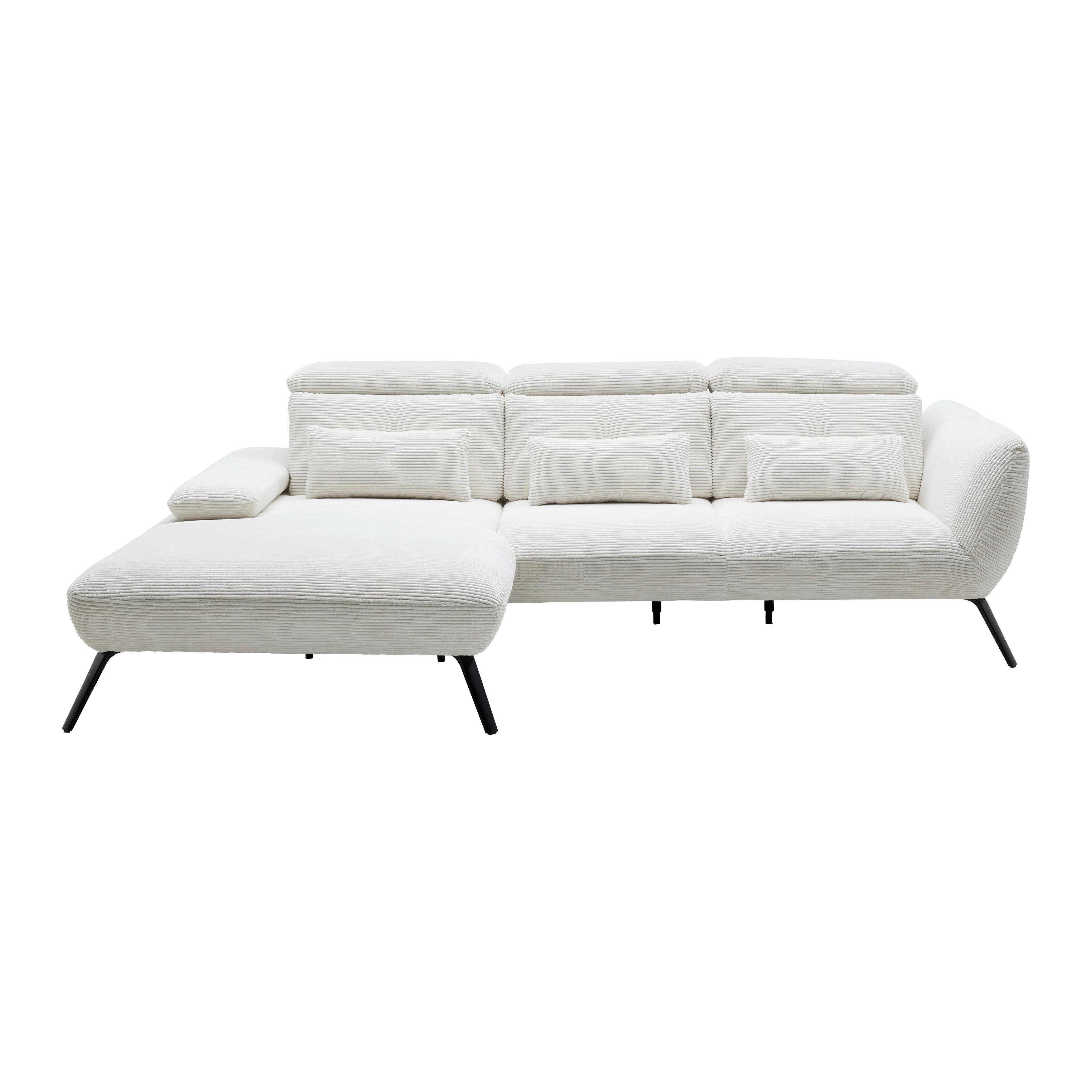 Sedačka SEATTLE, ľavá, biely menčester, bez vankúšov - čierna/biela, Modern, kov/kompozitné drevo (196/87-107/301cm) - Premium Living