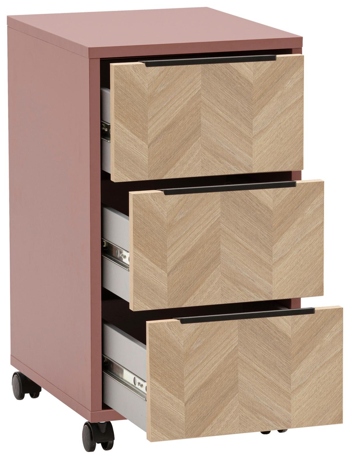 Rollcontainer Piazza Mauve/Eiche B: 32,6cm - Eichefarben/Mauve, Basics, Holzwerkstoff/Kunststoff (32,6/59,7/39,1cm) - MID.YOU