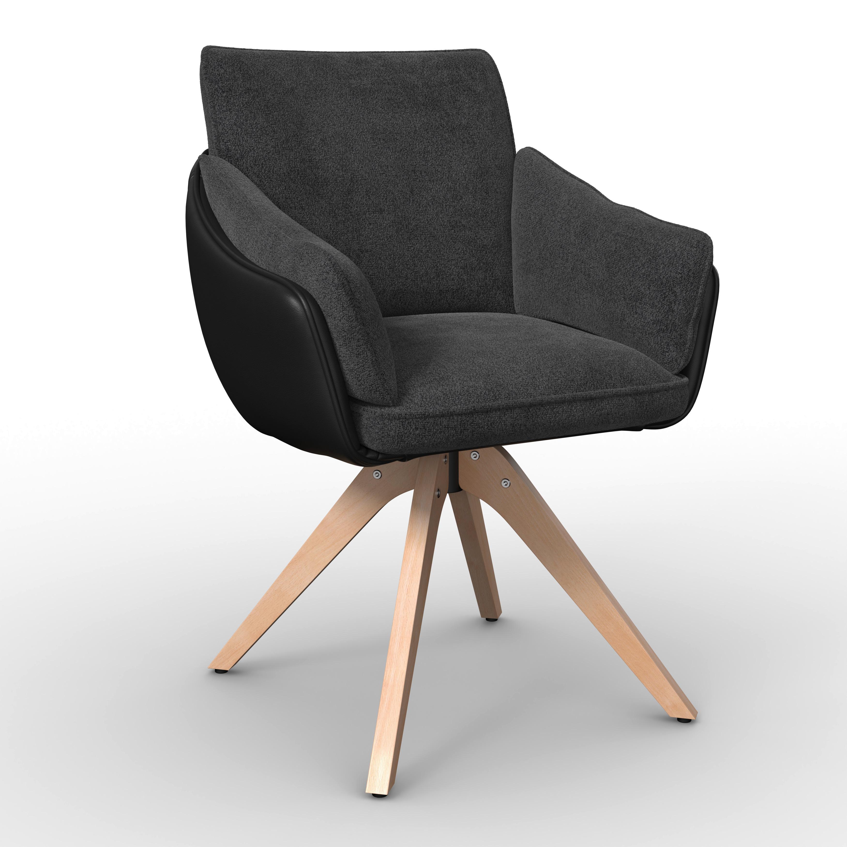Židle s područkami Alja, tmavě šedá - tmavě šedá/barvy buku, Moderní, kov/dřevo (66/89/62cm) - Bessagi Home