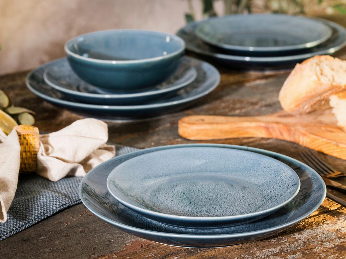 Tafelservice Steinzeug 4 Personen Geschirr Set Blau - Blau, Keramik (31/31/38cm) - Creatable
