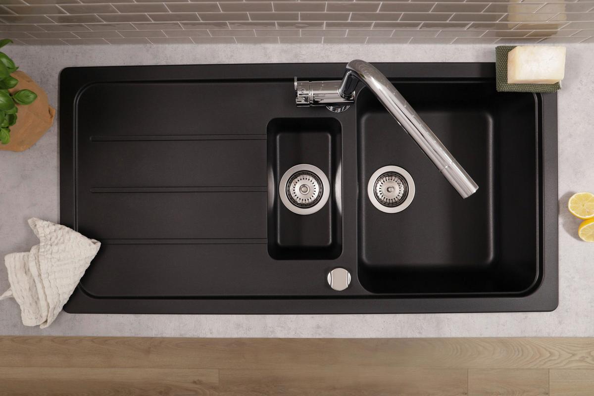 Spüle Austin Schwarz B: 100 cm - Schwarz, Design, Stein (100/20/50cm) - Respekta