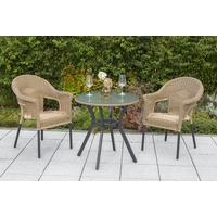 Gartenmöbel Set 3-Tlg. Ravenna Metall/Kunststoffgeflecht - Graphitfarben/Naturfarben, ROMANTIK / LANDHAUS, Kunststoff/Metall - Gardenson