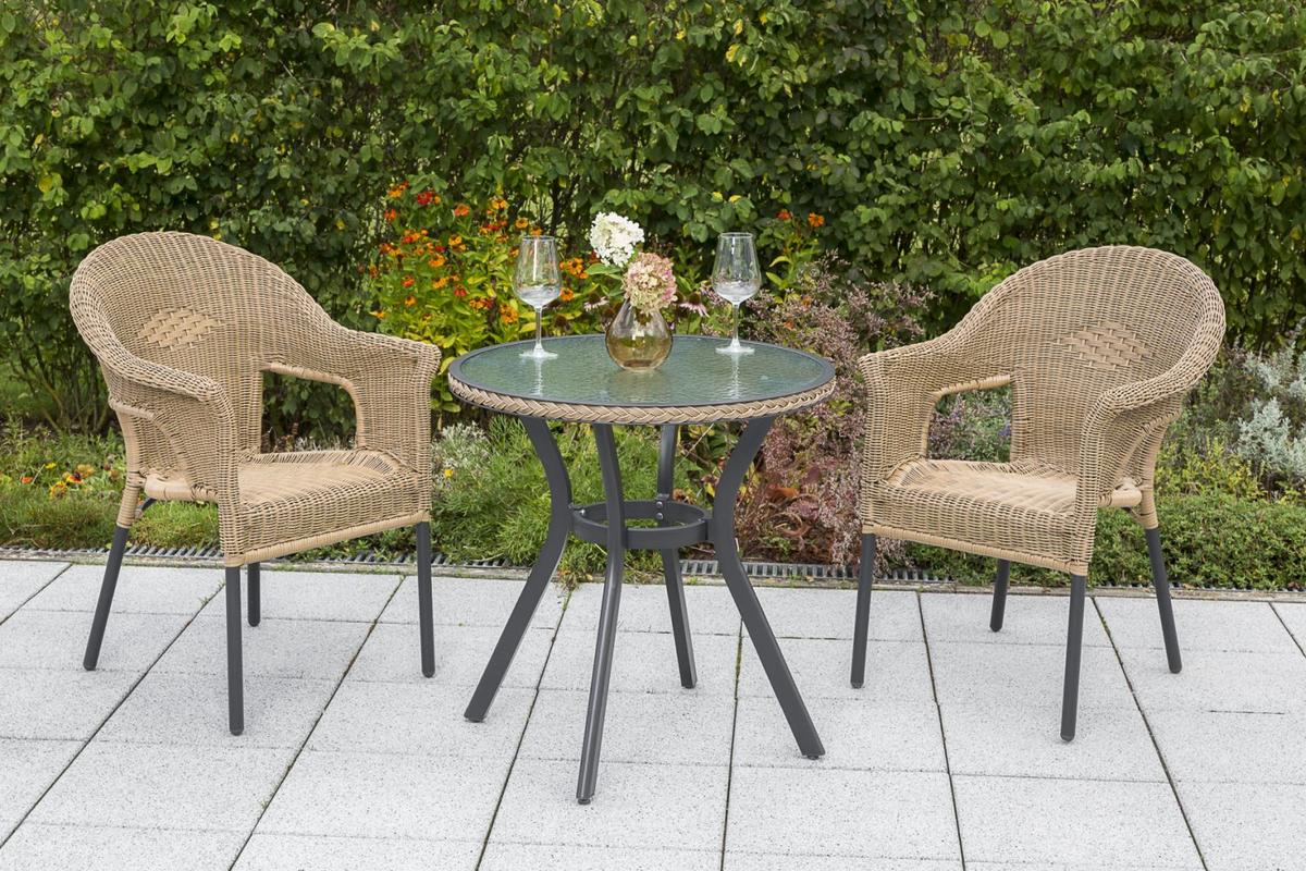Gartentisch Rund Ravenna Glas/metall ⌀ 70 Cm - Graphitfarben/Naturfarben, ROMANTIK / LANDHAUS, Glas/Metall (70cm) - Gardenson