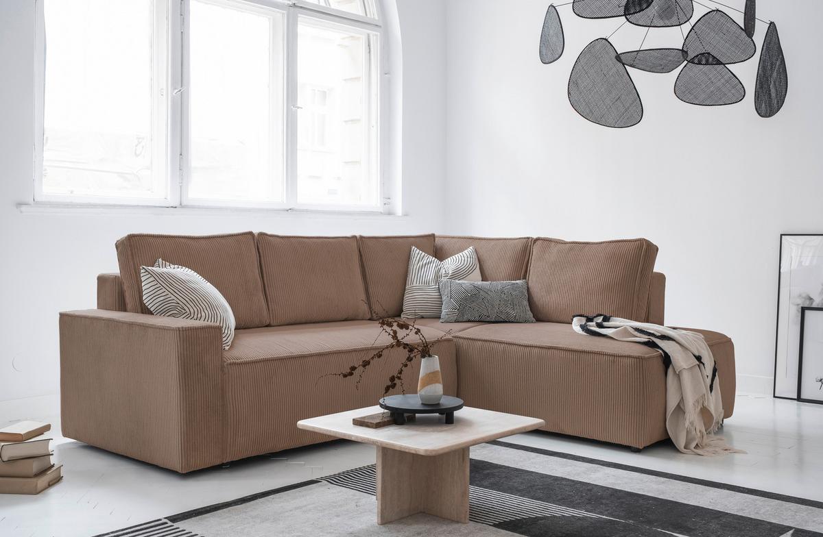 Sedačka Oliver, pravá, šedohnědá barva - černá/šedohnědá, Design, textil/plast (247/194cm) - MID.YOU
