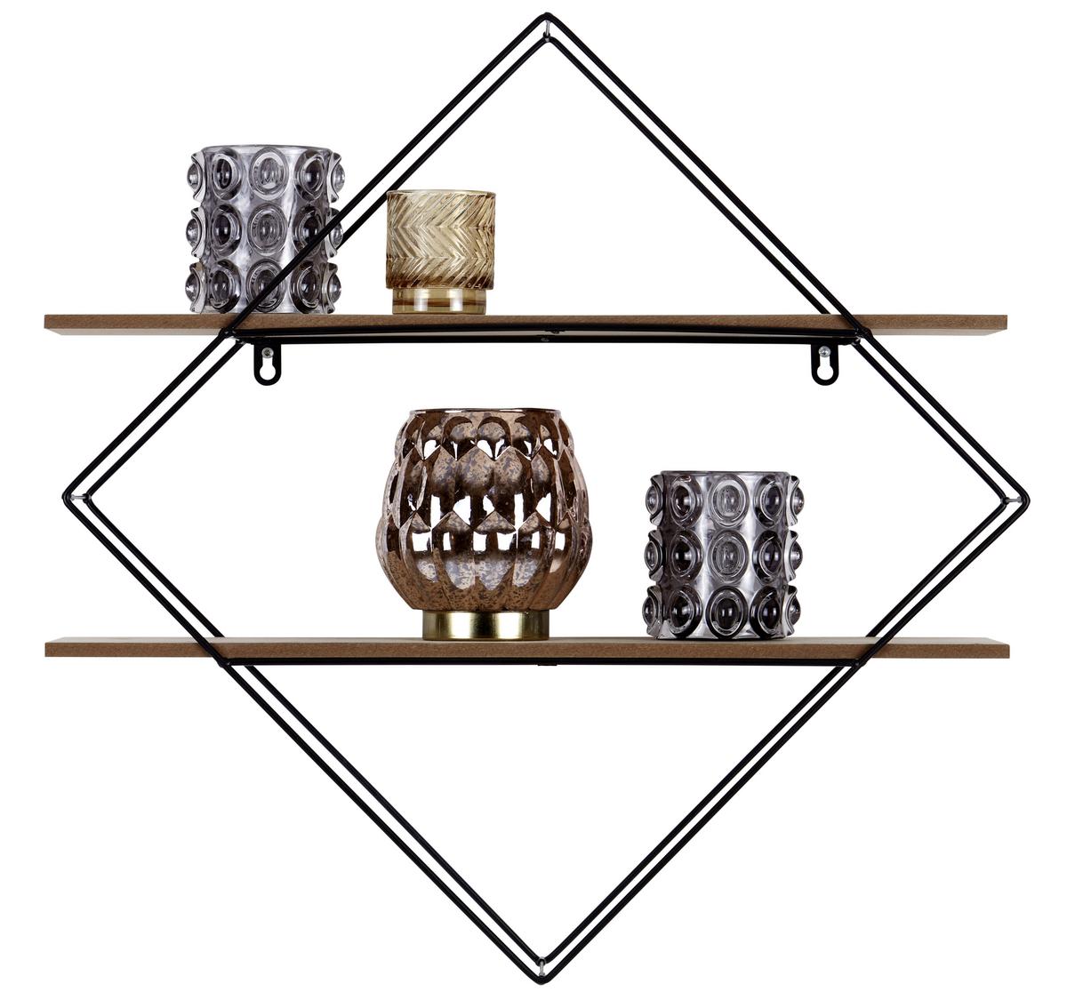 NÁSTĚNNÝ REGÁL ROM 2 - černá/barvy pinie, Moderní, kov/kompozitní dřevo (60/60/15cm)