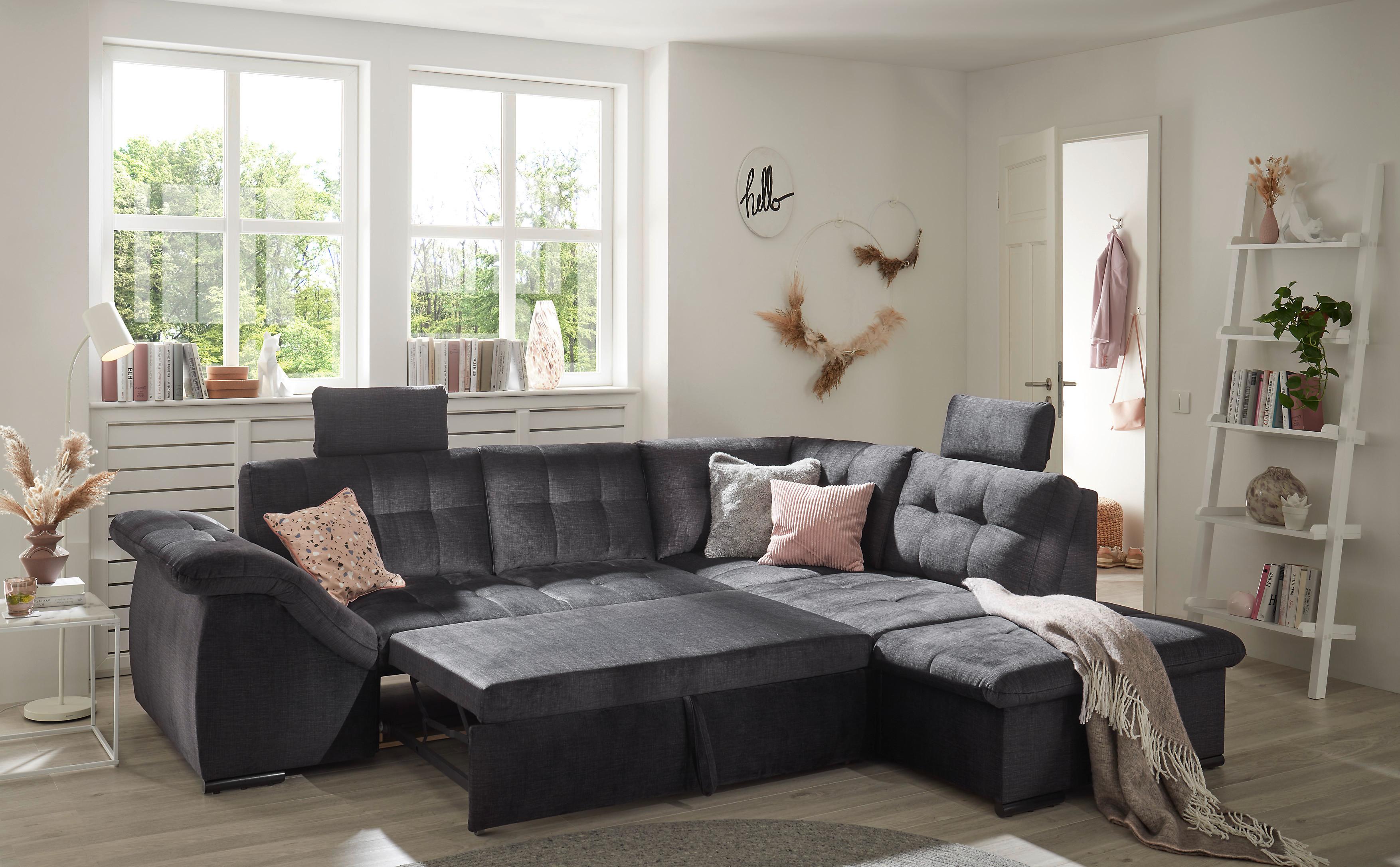 Ecksofa Estrella Schwarz S: 283x217 cm - Schwarz, KONVENTIONELL, Textil (283/217cm) - MID.YOU