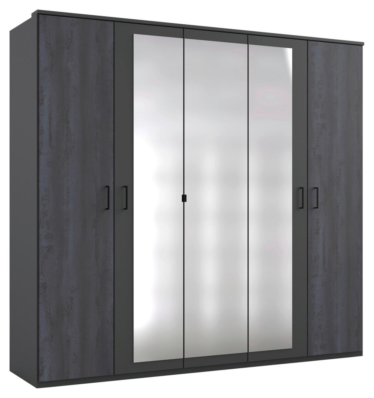 Drehtürenschrank M. Spiegel B: 225 Cm Kopenhagen, Dunkelgrau - Dunkelgrau/Silberfarben, Basics, Holzwerkstoff (225/208/58cm) - MID.YOU