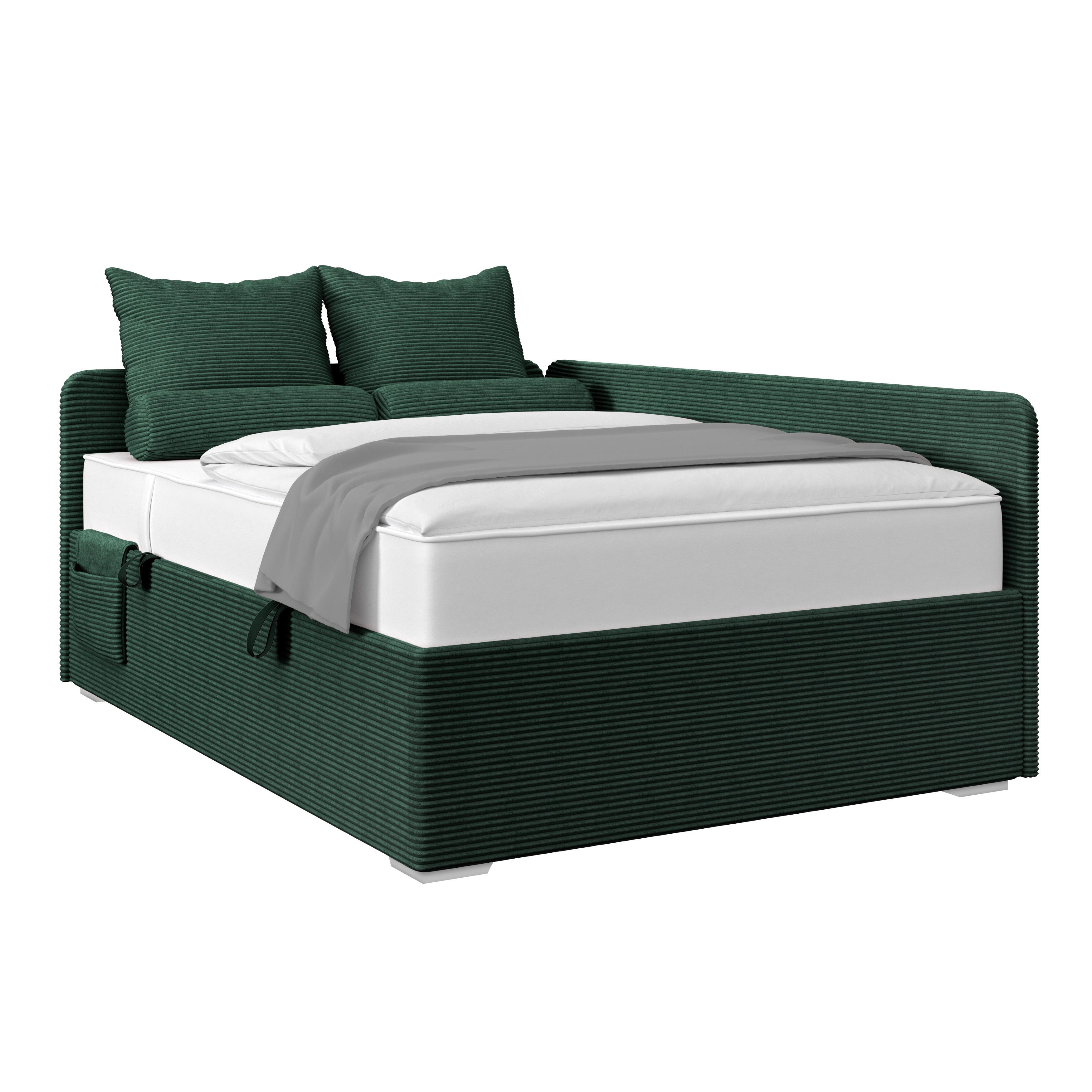 Polsterbett Remi - Dunkelgrün/Rosa, MODERN, Holz/Textil (140/200cm)