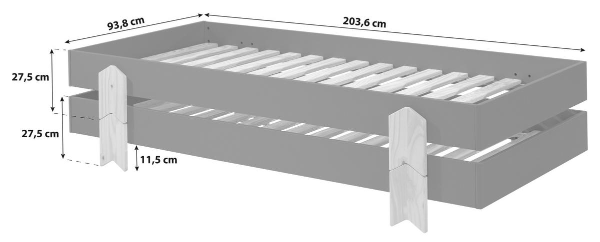 Stohovatelná postel MODULO - barvy borovice/šedá, Moderní, dřevo/kompozitní dřevo (90/200cm) - MID.YOU