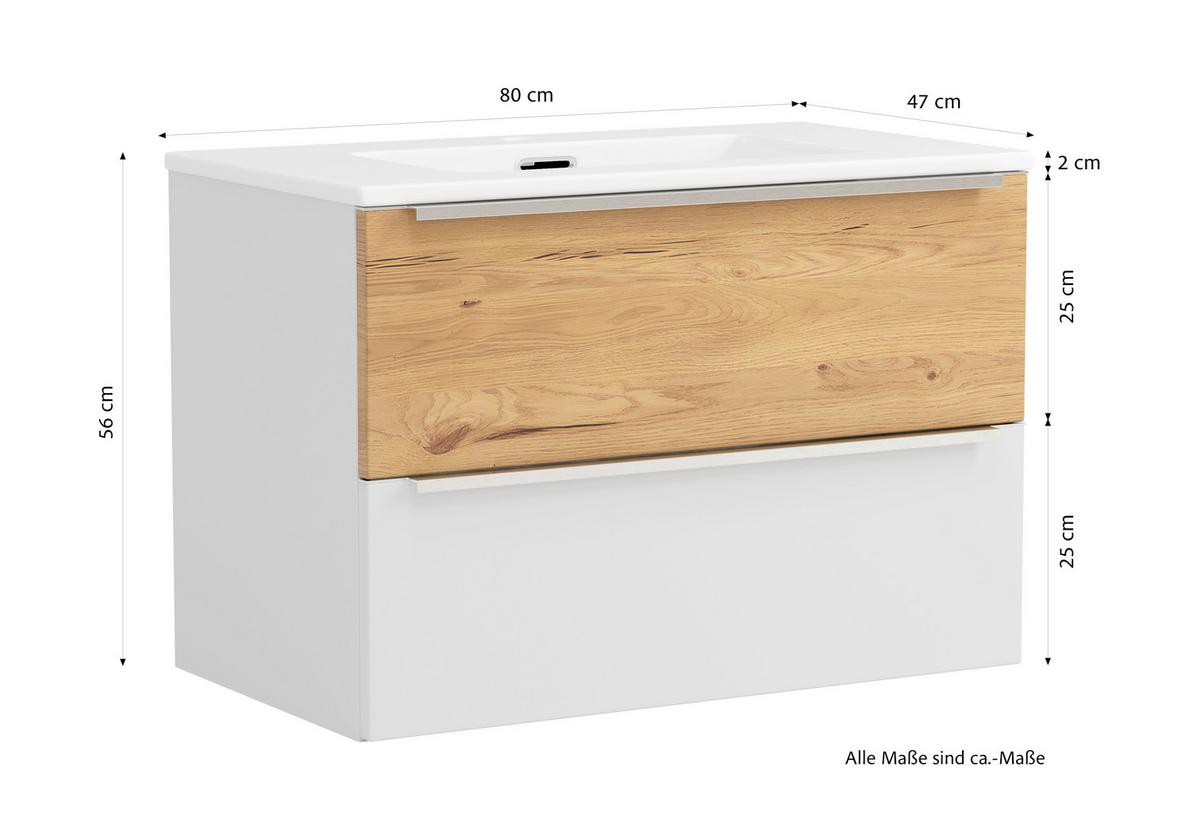 WASCHTISCHKOMBI Verona Weiß/Wildeiche B: 80cm - Wildeiche/Weiß, Trend, Keramik/Holzwerkstoff (80/54/47cm) - Held