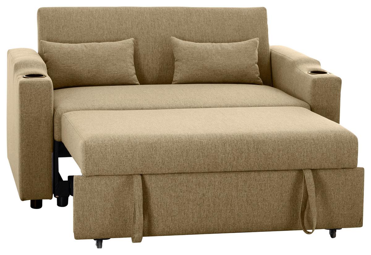 Schlafsofa Athen Khaki B: 150 cm - Khaki/Schwarz, Basics, Textil/Metall (150/91/85cm) - P & B