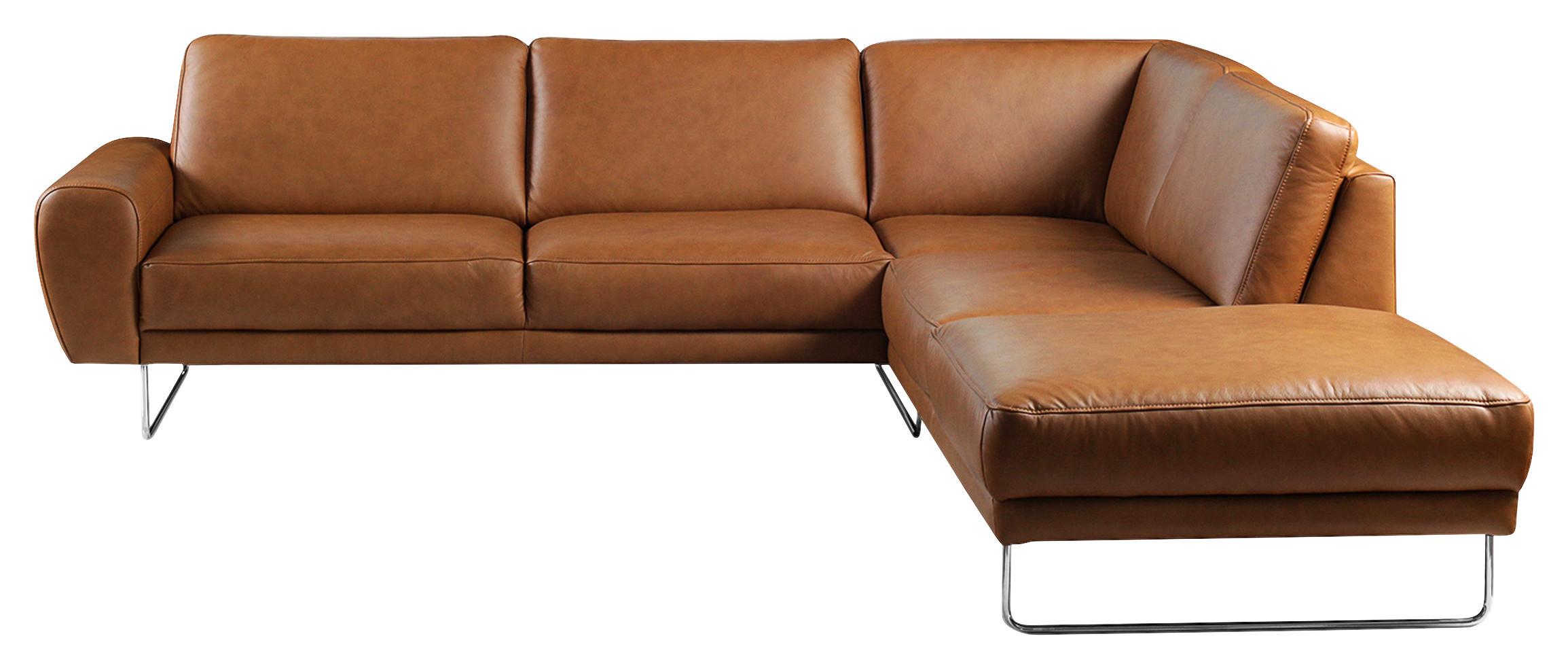 Ecksofa Spring Cognac Chrom S: 273x250 Cm - Chromfarben/Cognac, Design, Leder (273/250cm) - Livetastic