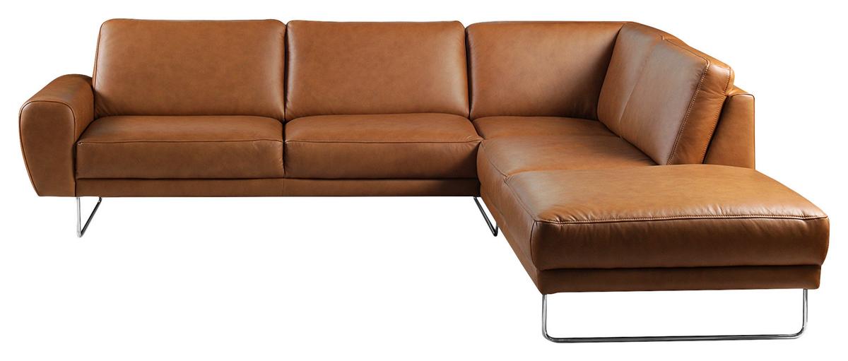 Ecksofa Spring Cognac Chrom S: 273x250 Cm - Chromfarben/Cognac, Design, Leder (273/250cm) - Livetastic