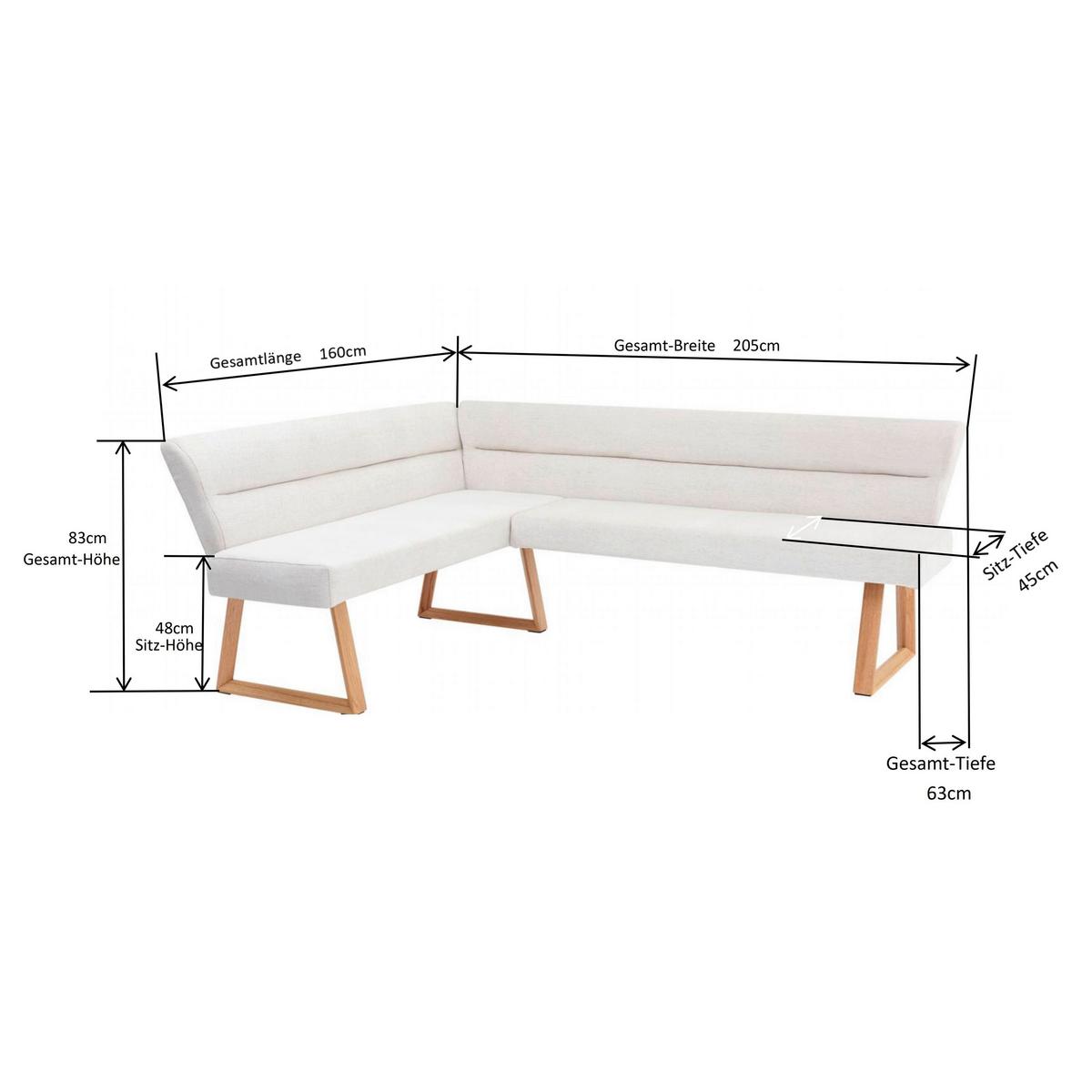 Eckbank Linnea Eichefarben/Beige B: 162-204cm - Eichefarben/Beige, MODERN, Holz/Textil (162-204/82/61cm) - Livetastic