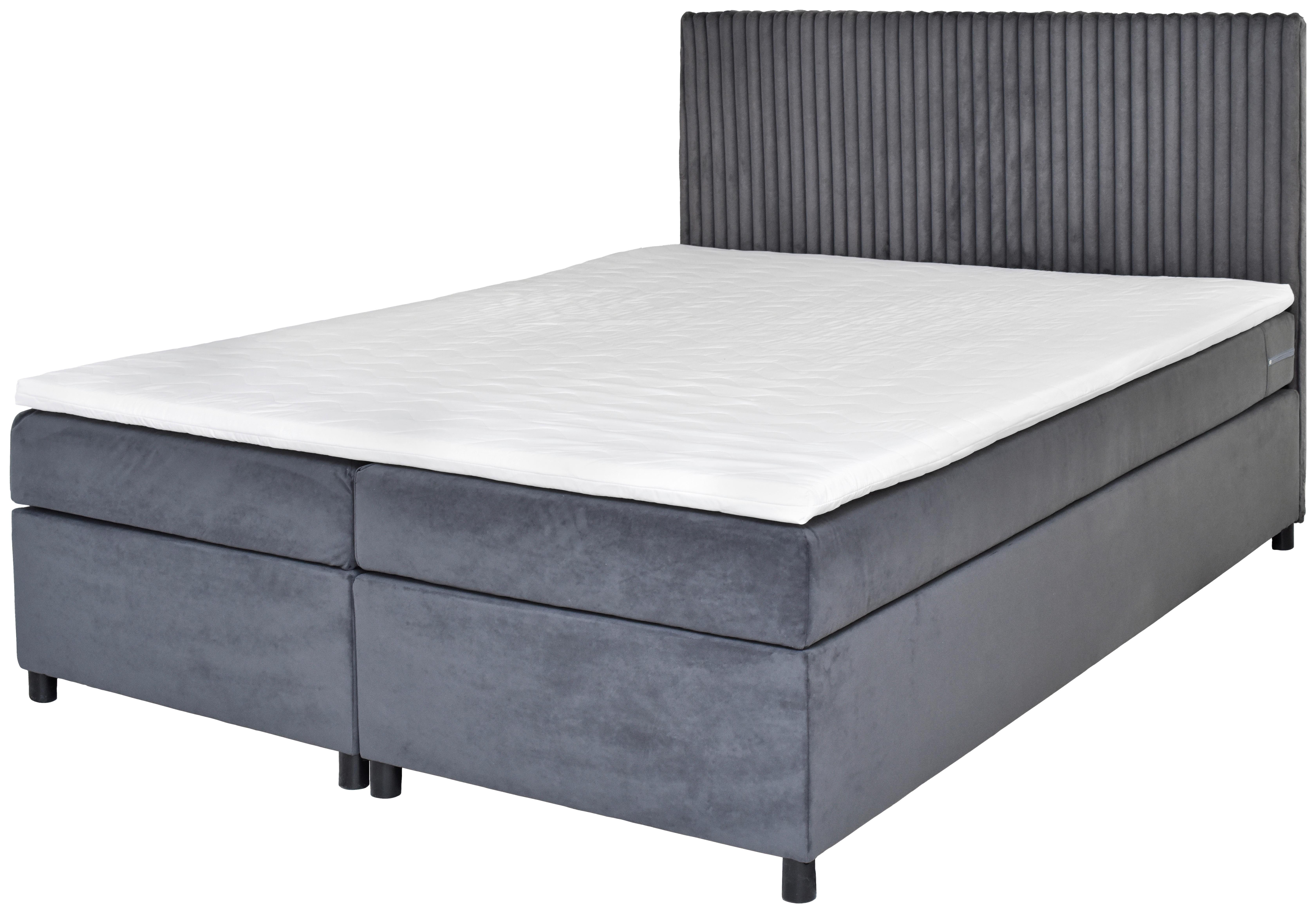 Boxspringbett Mit Topper 180x200 Cm Lilly - Schwarz/Grau, Basics, Holz/Textil (180/200cm) - Livetastic