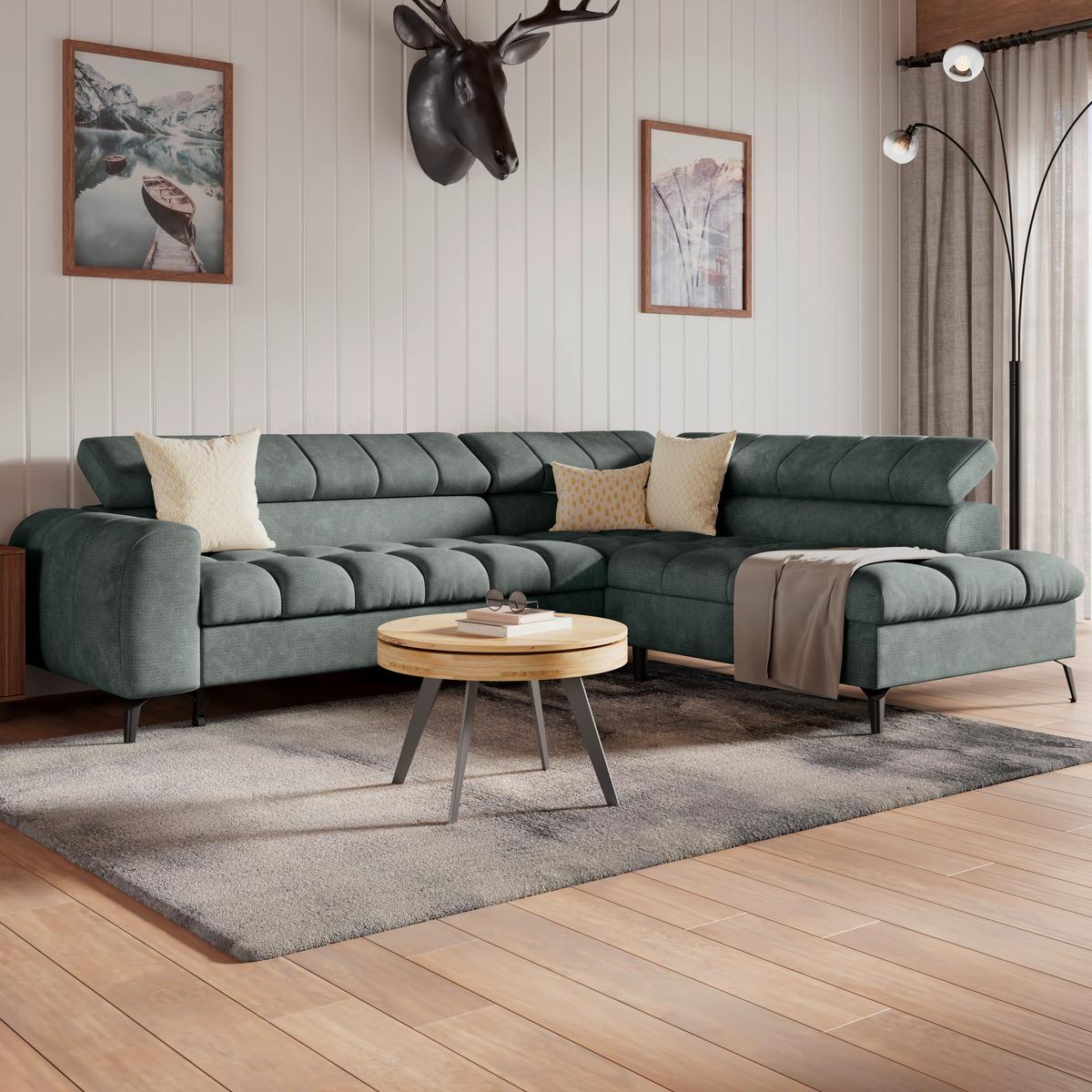 Ecksofa Volf Rechts New Grau, S: 261x203 cm - Schwarz/Grau, Trend, Kunststoff/Textil (261/203cm)
