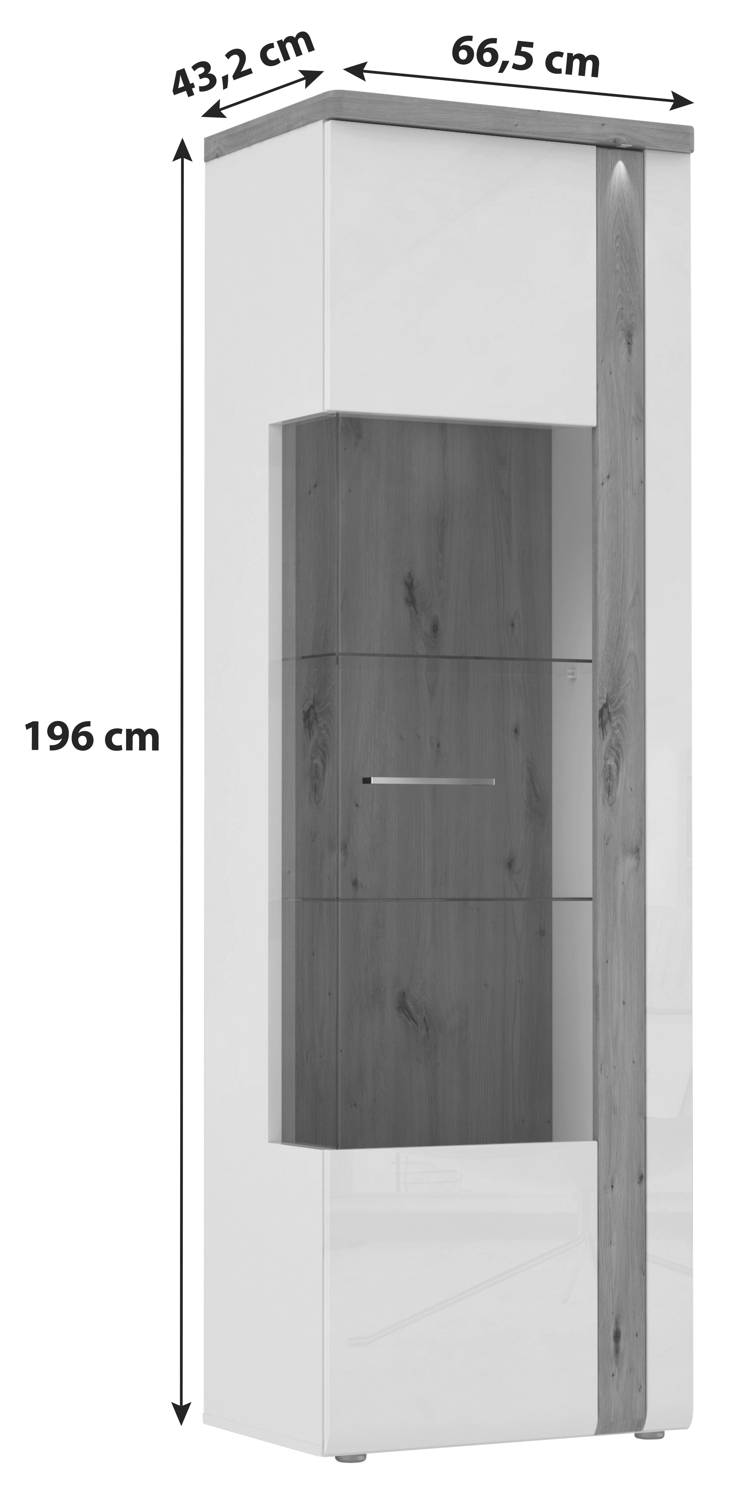 Vitrína Viola - farby duba/sivá, Moderný, kov/kompozitné drevo (66,5/196/43,2cm)