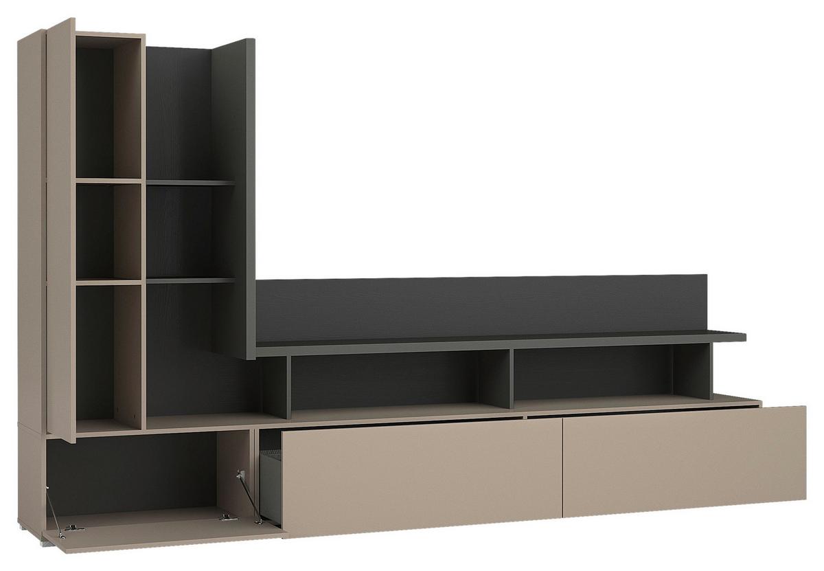 Vitrinkombináció Serio - homokszínű/antracit, Basics, faalapú anyag (270/162/40cm)