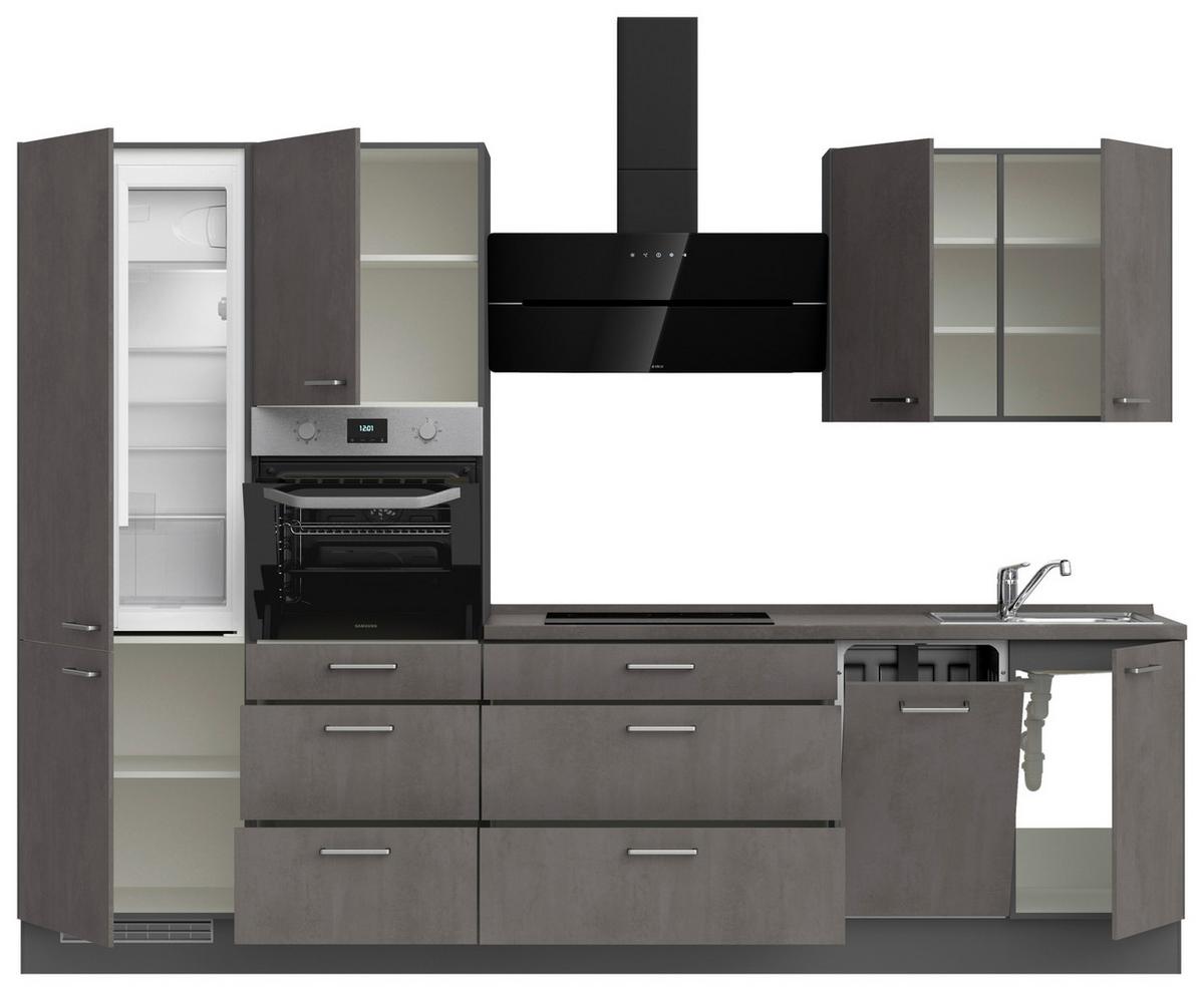 Kuchynská linka 300 cm, bridl.šedý betón/bridl.šedá - farba ušľachtilej ocele/bridlicová, Modern, kov/kompozitné drevo (300cm) - Nobilia