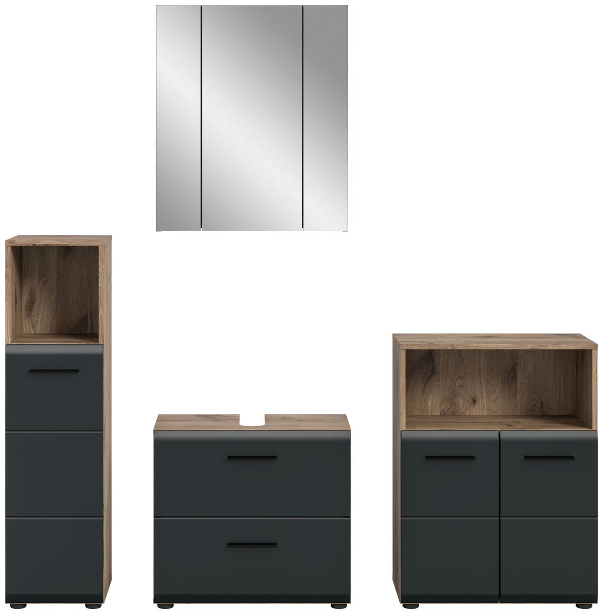 Badezimmer Ice Schwarz/Eiche Dekor B: 150cm - Eiche dunkel/Schwarz, Basics, Holzwerkstoff (150cm) - MID.YOU