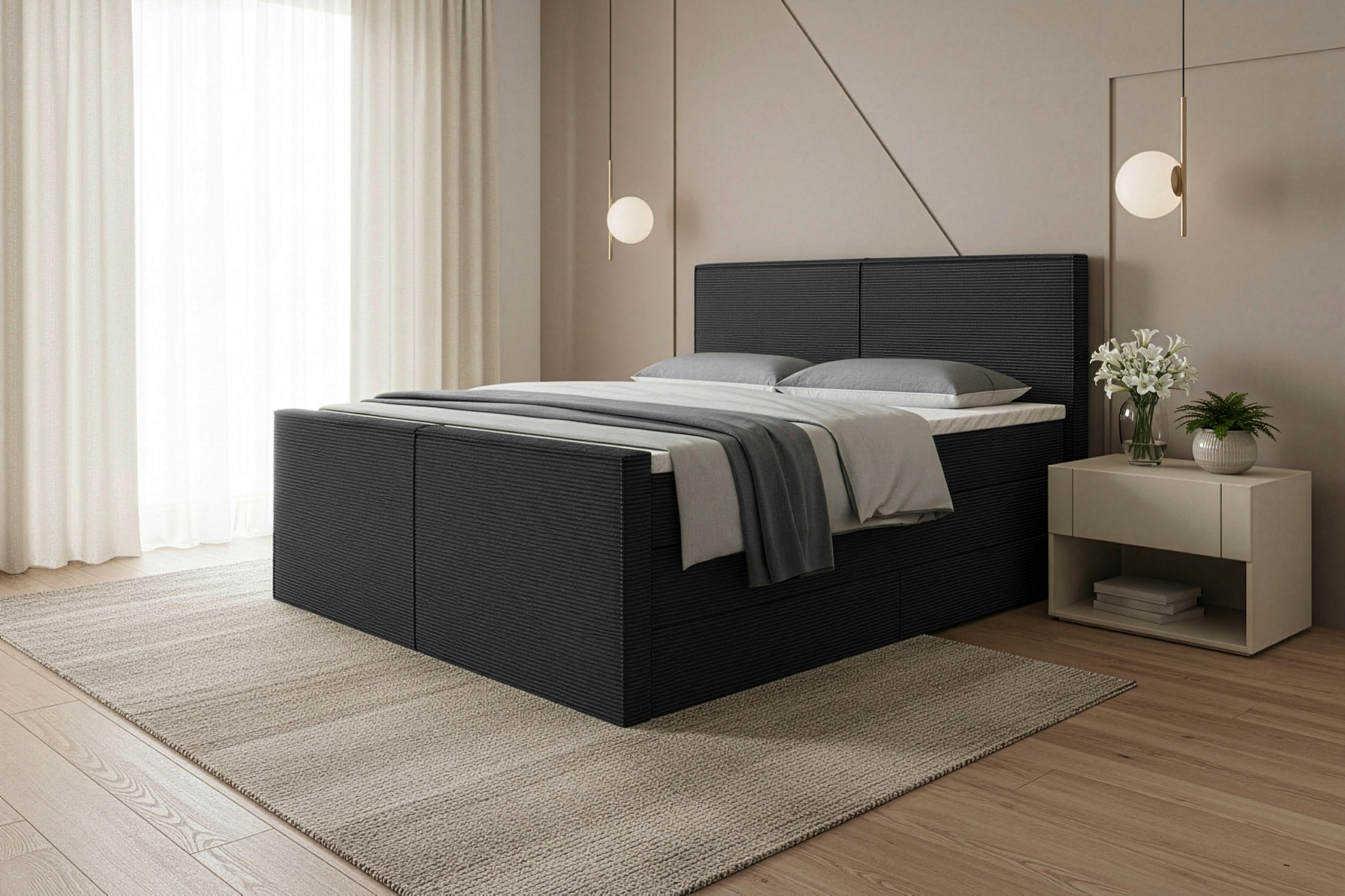 Boxspringbett Mit Topper 180x200 Cm Schwarz Rodi - Schwarz, MODERN, Textil (180/200cm) - Livetastic