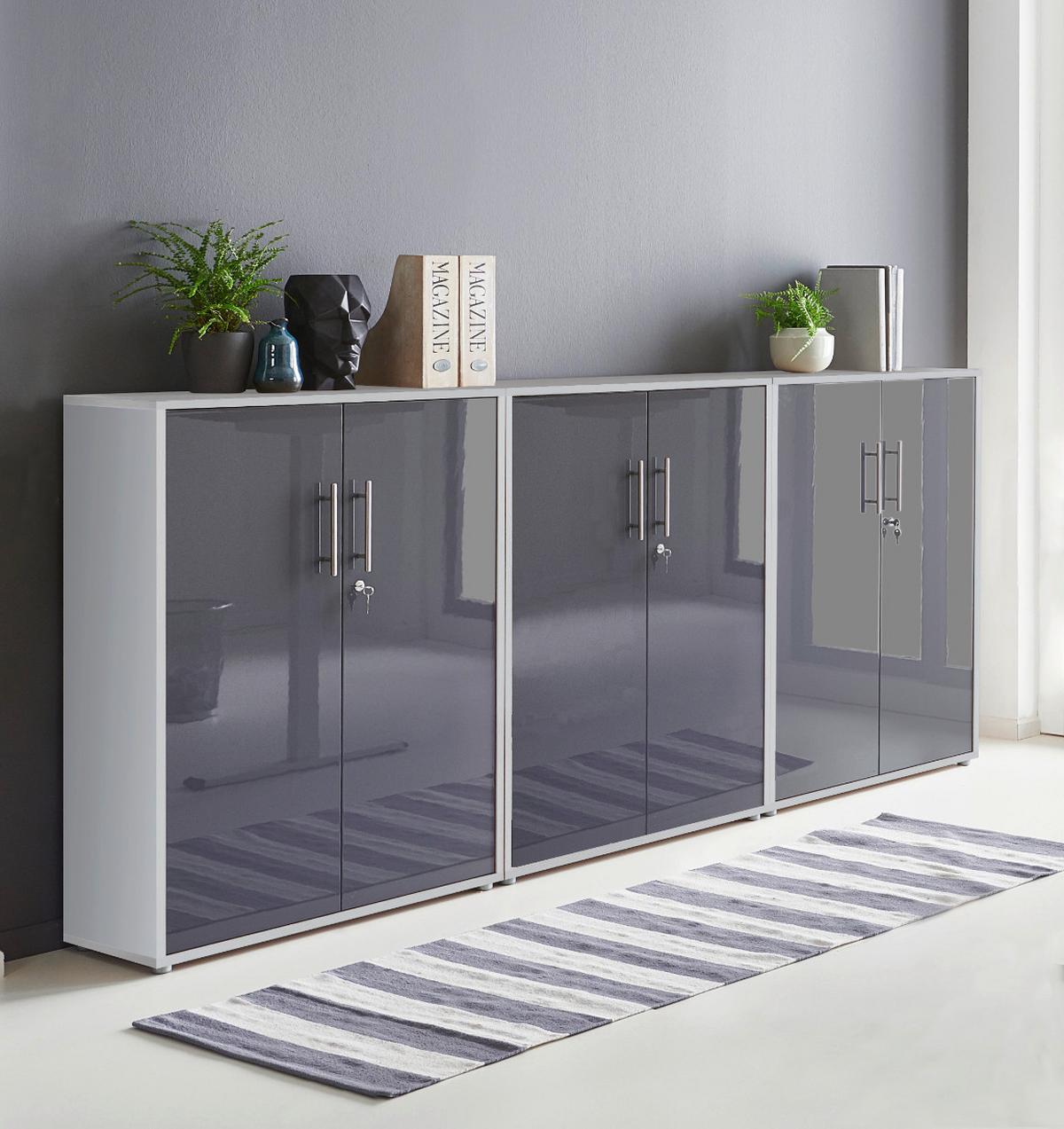 Aktenschrank Office Edition Grau/anthrazit Hg B: 253,2cm - Anthrazit Hochglanz/Grau, MODERN, Holzwerkstoff (253,2/113,6/33cm) - MID.YOU