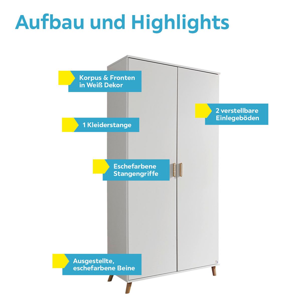 Drehtürenschrank 92cm Falun, Weiß - Weiß, Design, Holzwerkstoff (92/203/53cm) - Rauch Möbel