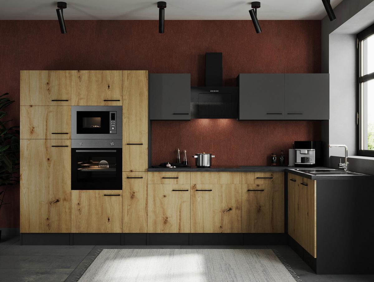 Eckküche Oliver Grau/artisan Dekor S:370x172cm - Eiche Artisan/Grau, Design, Holzwerkstoff (370/172cm) - Respekta