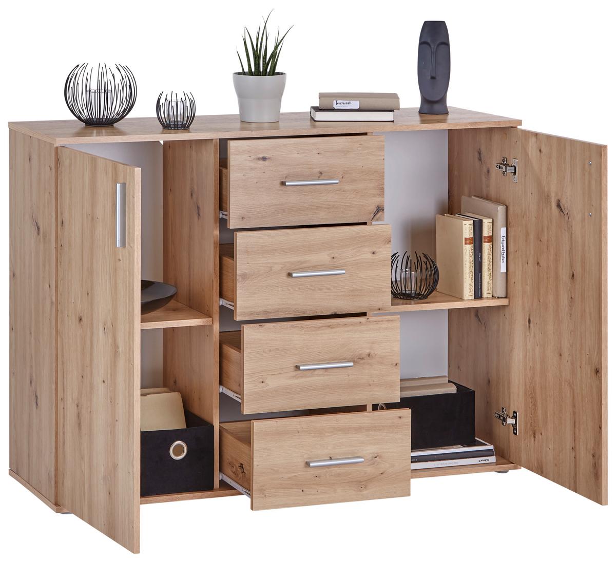 Kommode Mit Schubladen 132 Cm Ina 03 Eiche - Eiche Artisan, MODERN, Holzwerkstoff (132/94,8/38,3cm)