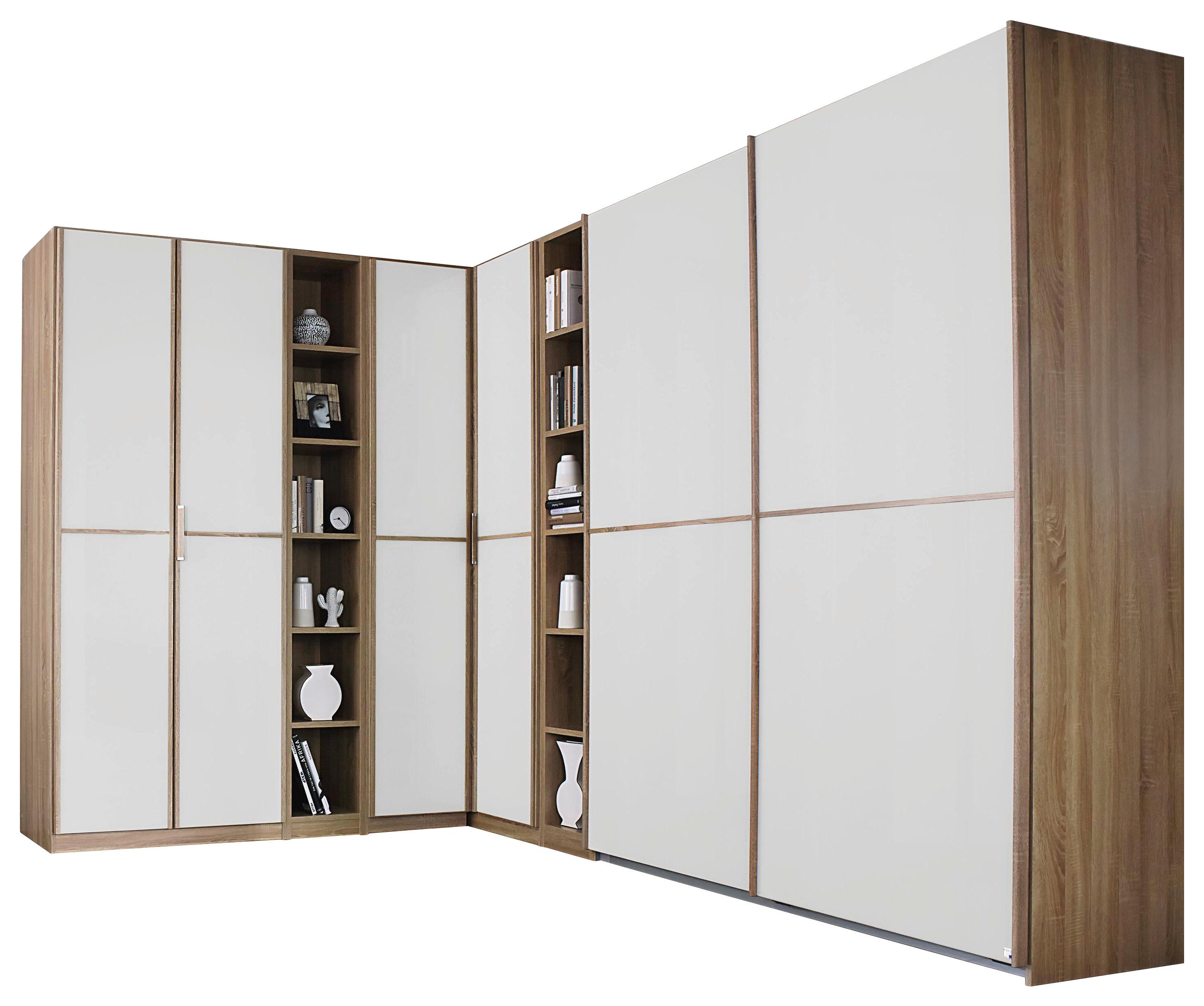 Eckschrank 224x359cm Essensa, Eiche Dekor/weiß - Weiß/Sonoma Eiche, Design, Holzwerkstoff (224/359cm) - Rauch Möbel
