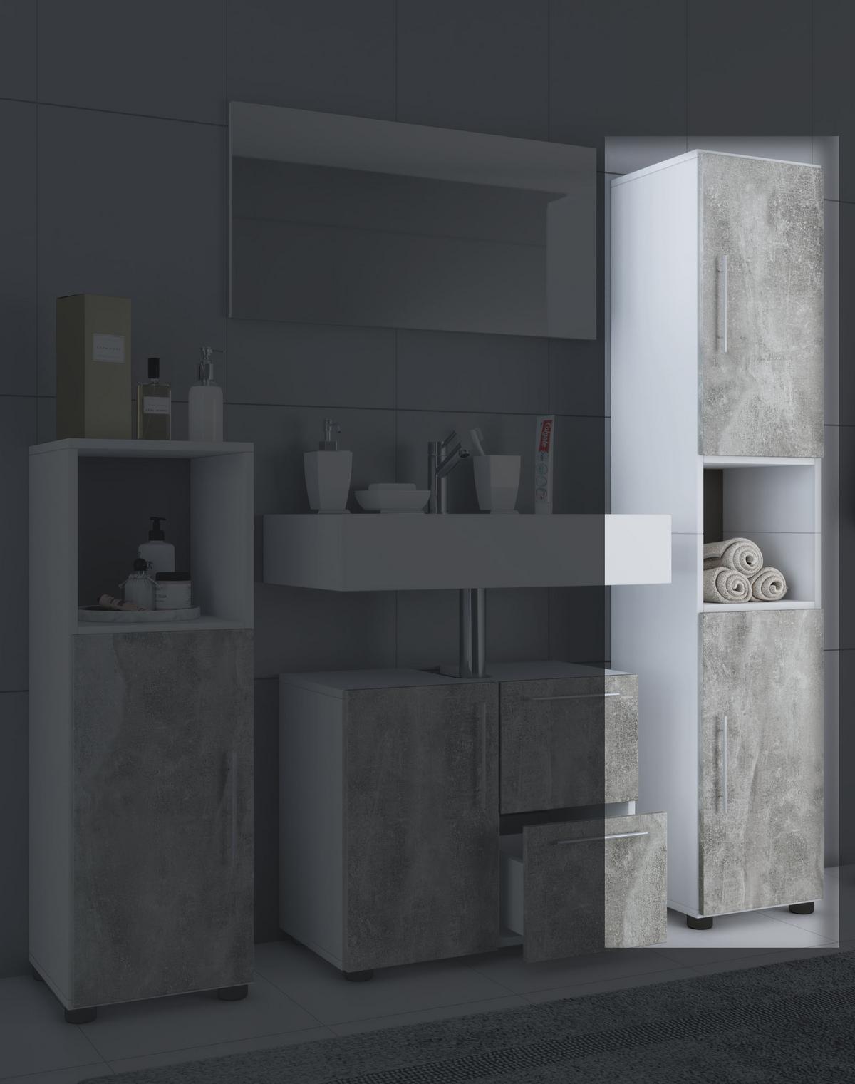 Hochschrank Flandu - Weiß/Grau, Basics, Holzwerkstoff (31/160/30cm) - MID.YOU