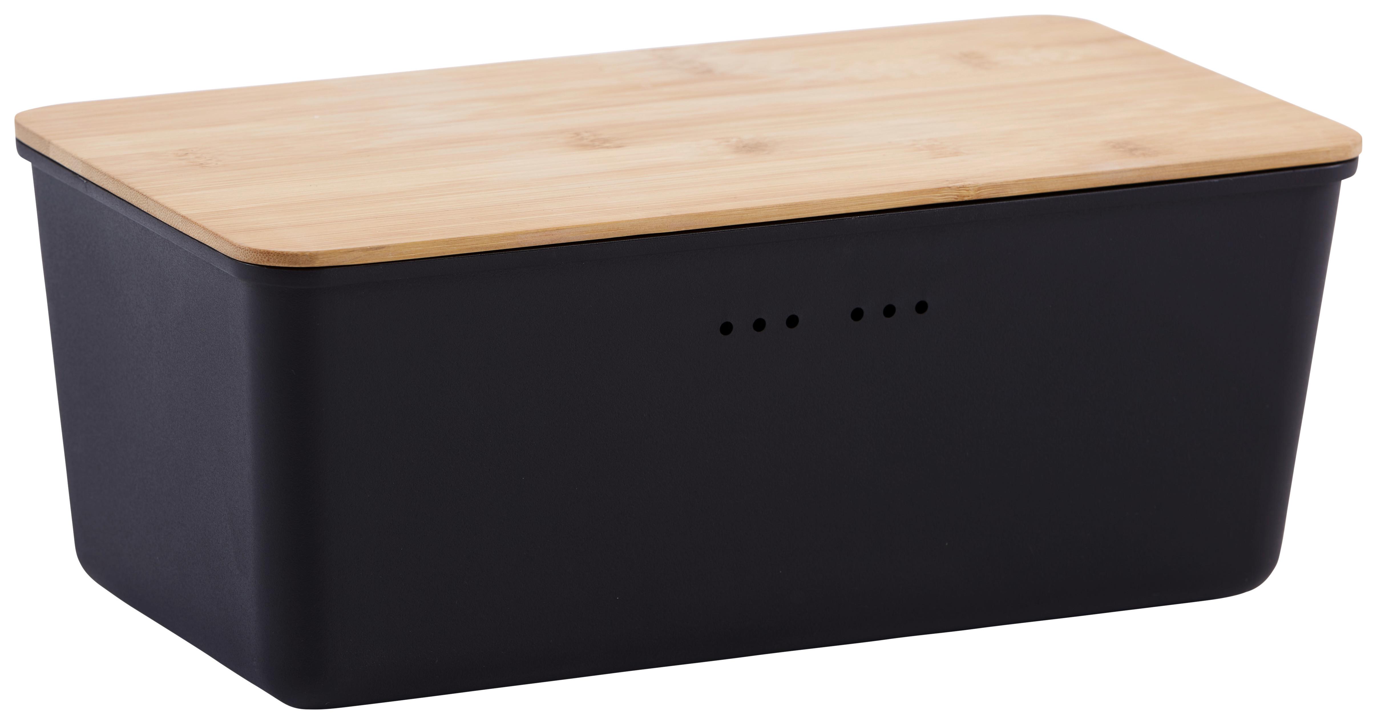 Brotbox aus Kunststoff Blerta BxHxT: 34x18x13,5 cm, Schwarz - Schwarz/Naturfarben, MODERN, Holz/Kunststoff (34/18/13,5cm) - Luca Bessoni